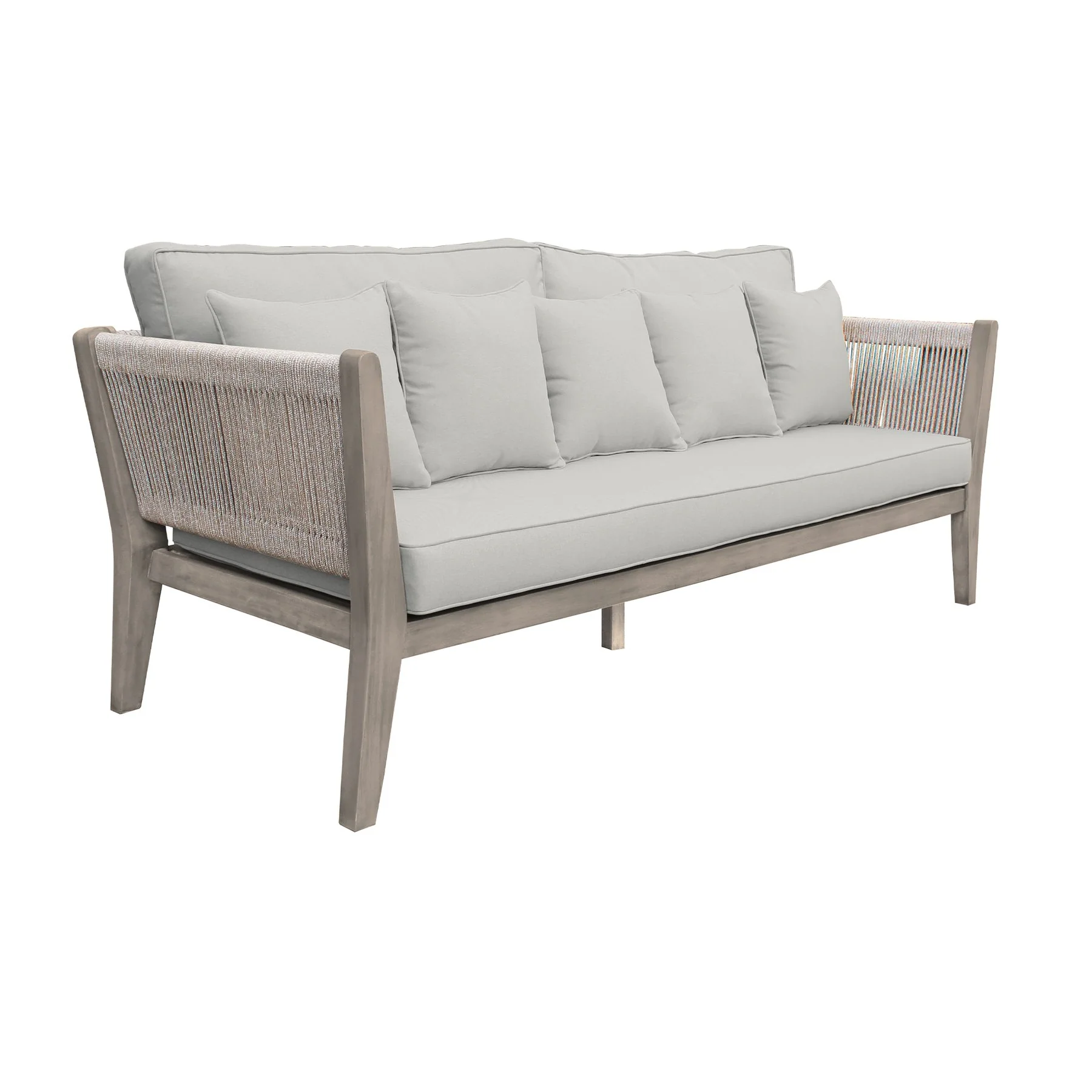 Condesa 4 Piece Outdoor Patio Furniture Set in Acacia Wood and Rope with Gray Cushions - Image 3