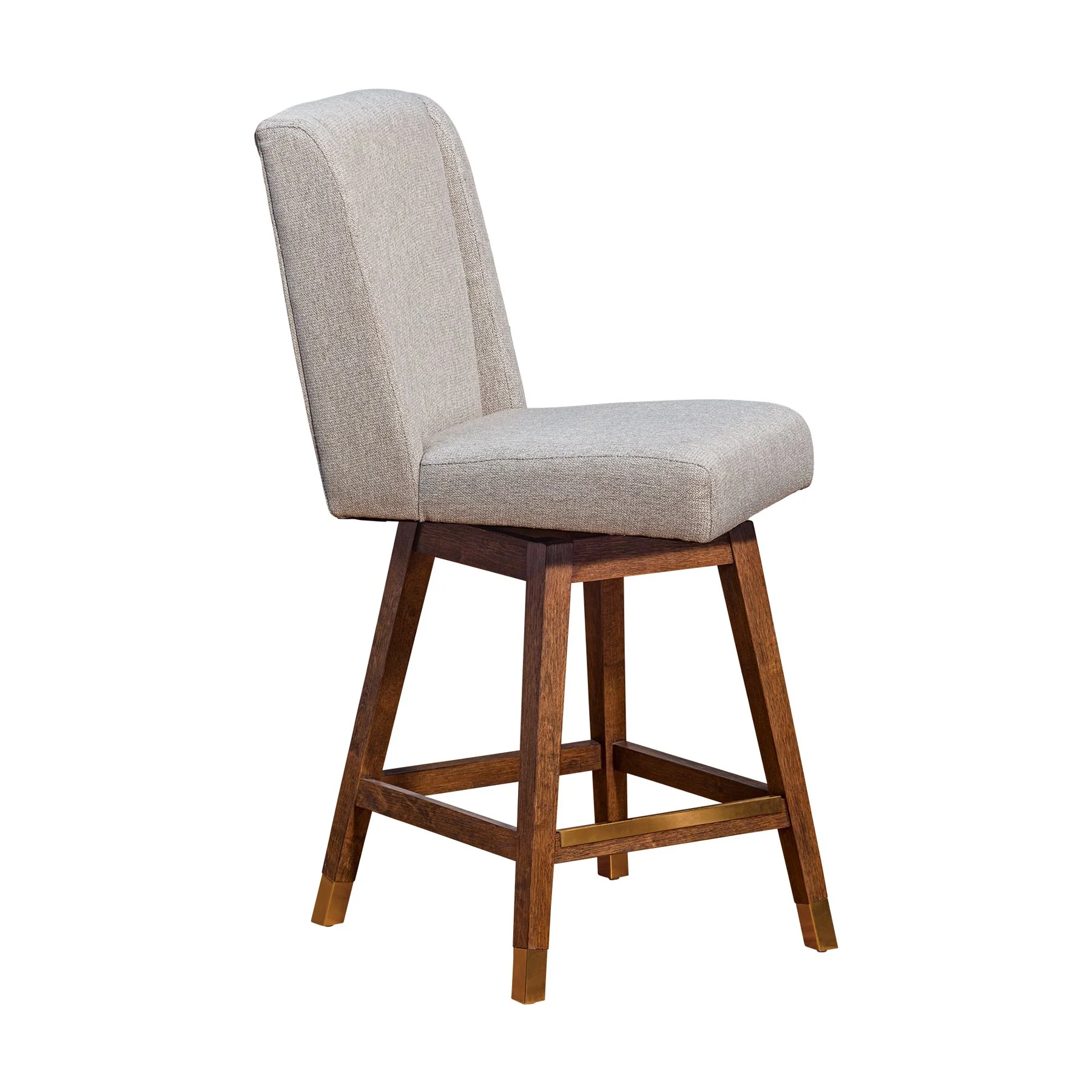Constantine Swivel Counter Stool in Brown Oak Wood Finish with Taupe Fabric - Image 2