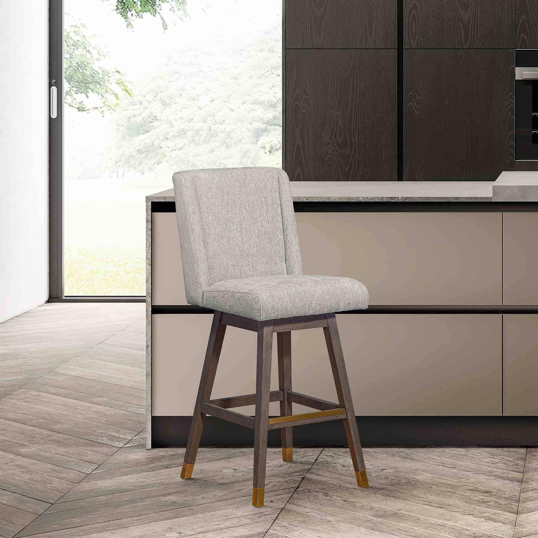 Constantine Swivel Counter Stool in Gray Oak Wood Finish with Mocha Fabric - Image 10