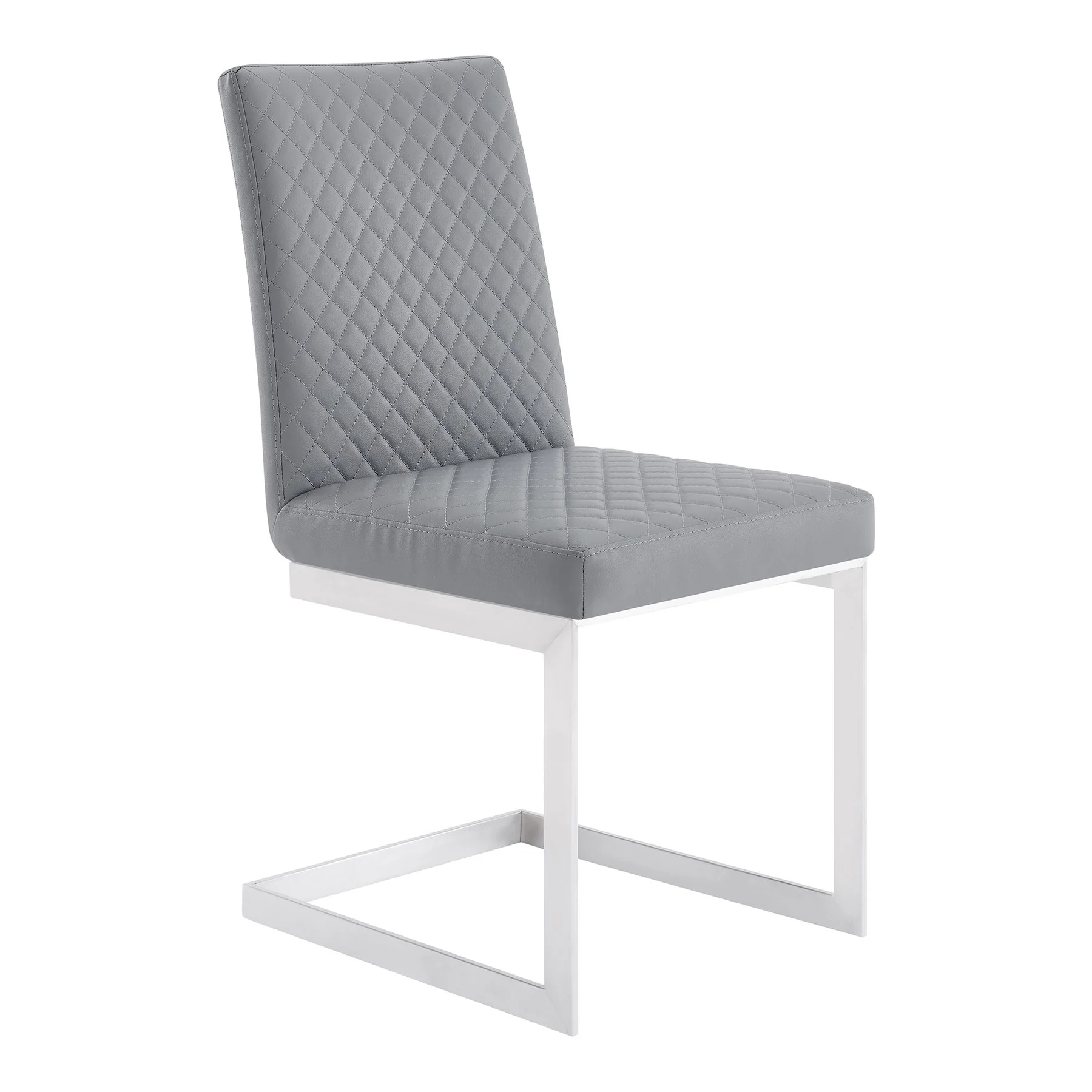 Copen Contemporary Dining Chair in Brushed Stainless Steel and Gray Faux Leather - Set of 2 - Image 2