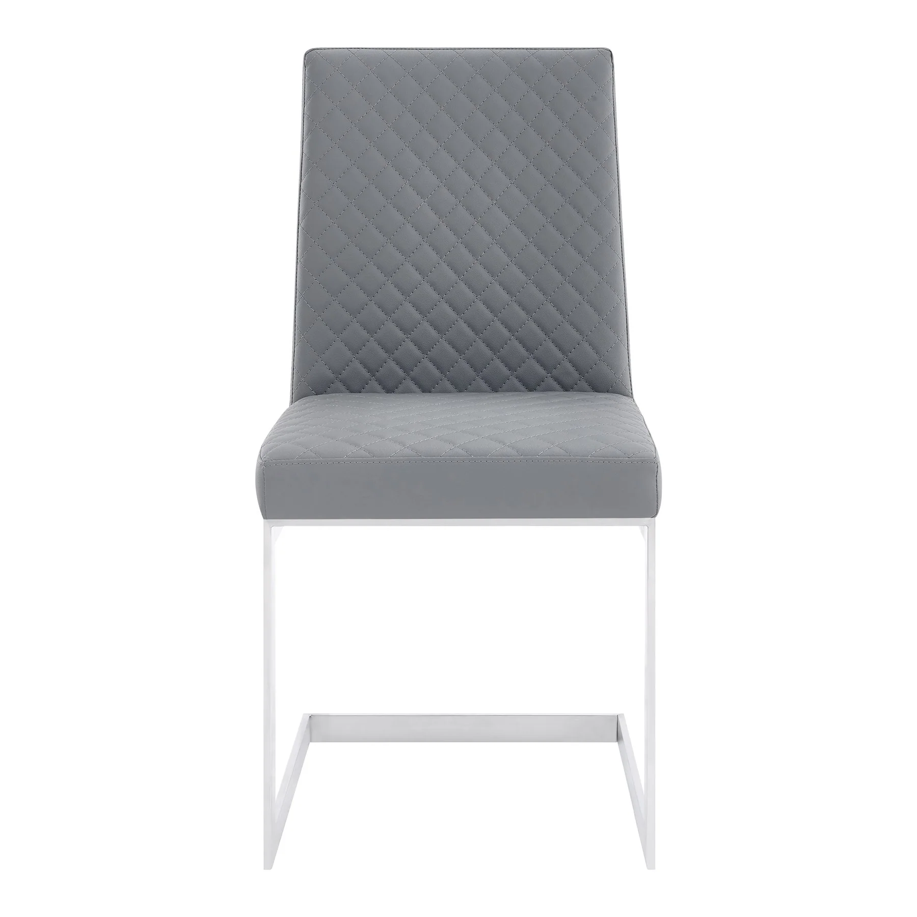 Copen Contemporary Dining Chair in Brushed Stainless Steel and Gray Faux Leather - Set of 2 - Image 3