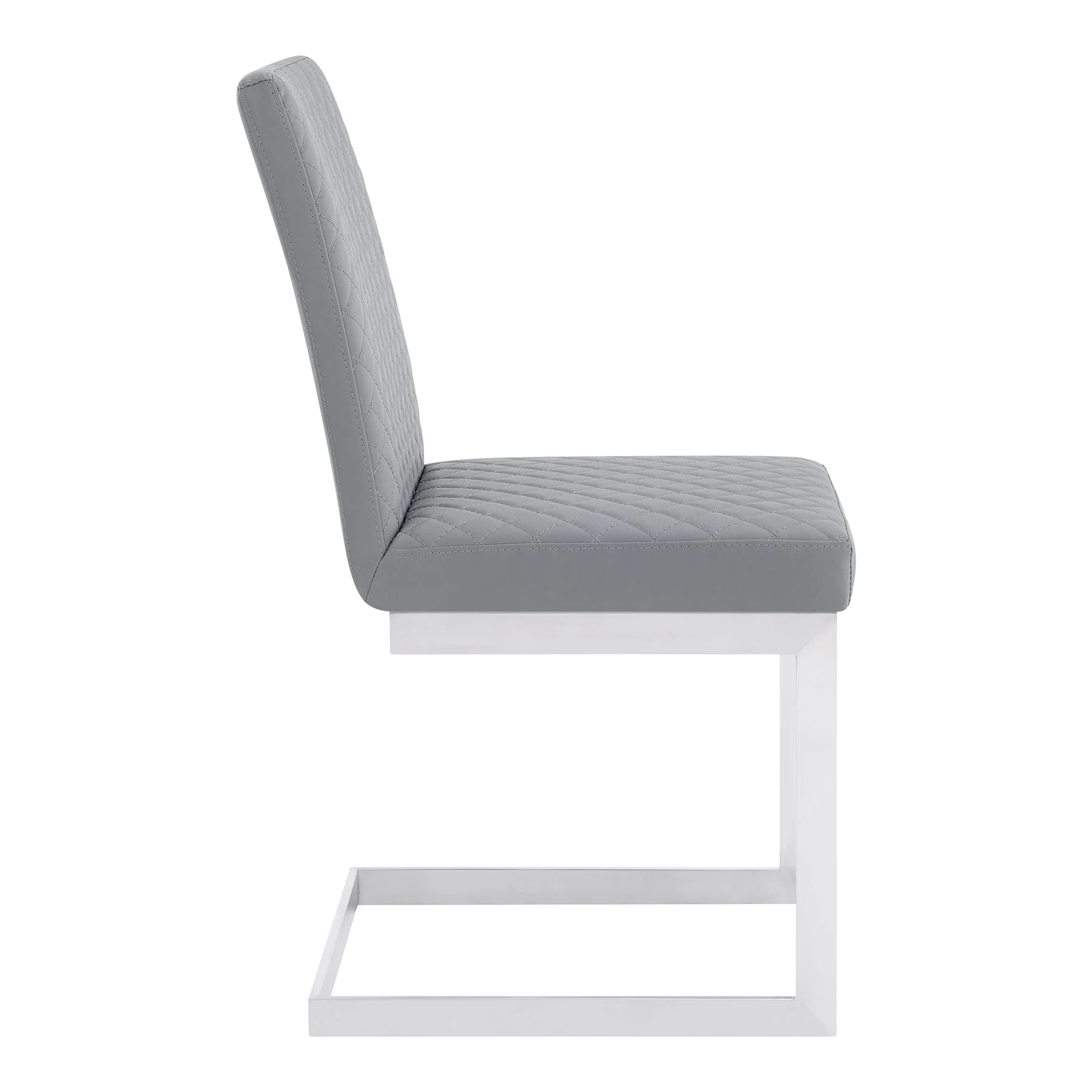 Copen Contemporary Dining Chair in Brushed Stainless Steel and Gray Faux Leather - Set of 2 - Image 4
