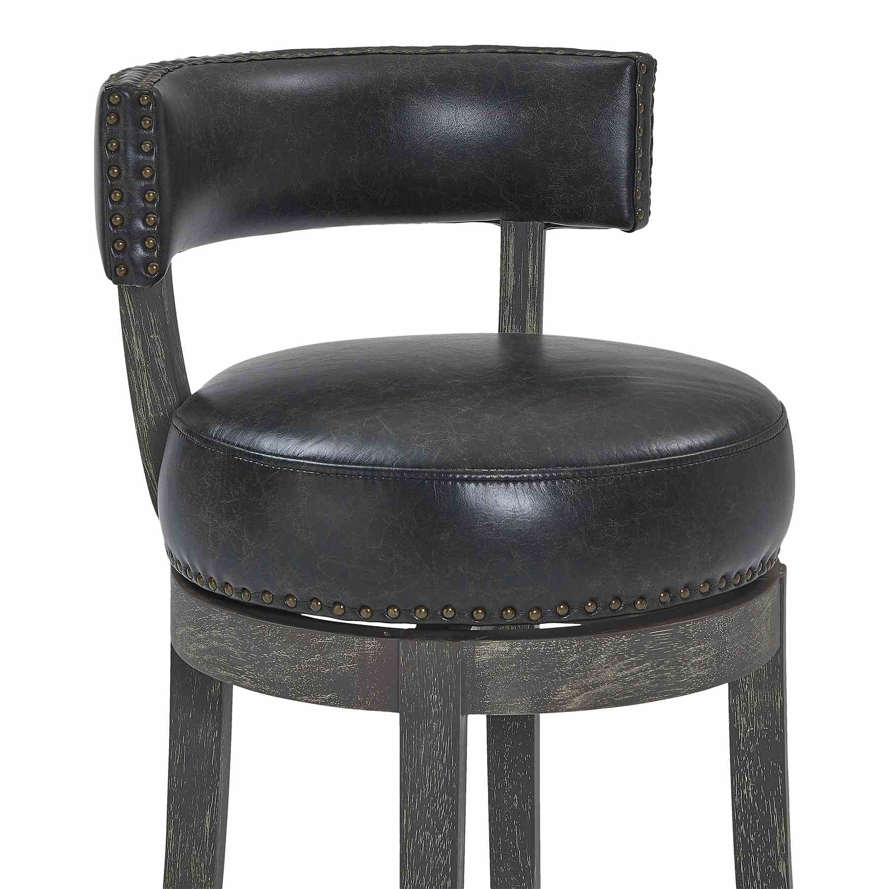 Corbin 26" Counter Height Swivel Onyx Faux Leather and American Gray Wood Bar Stool - Image 4