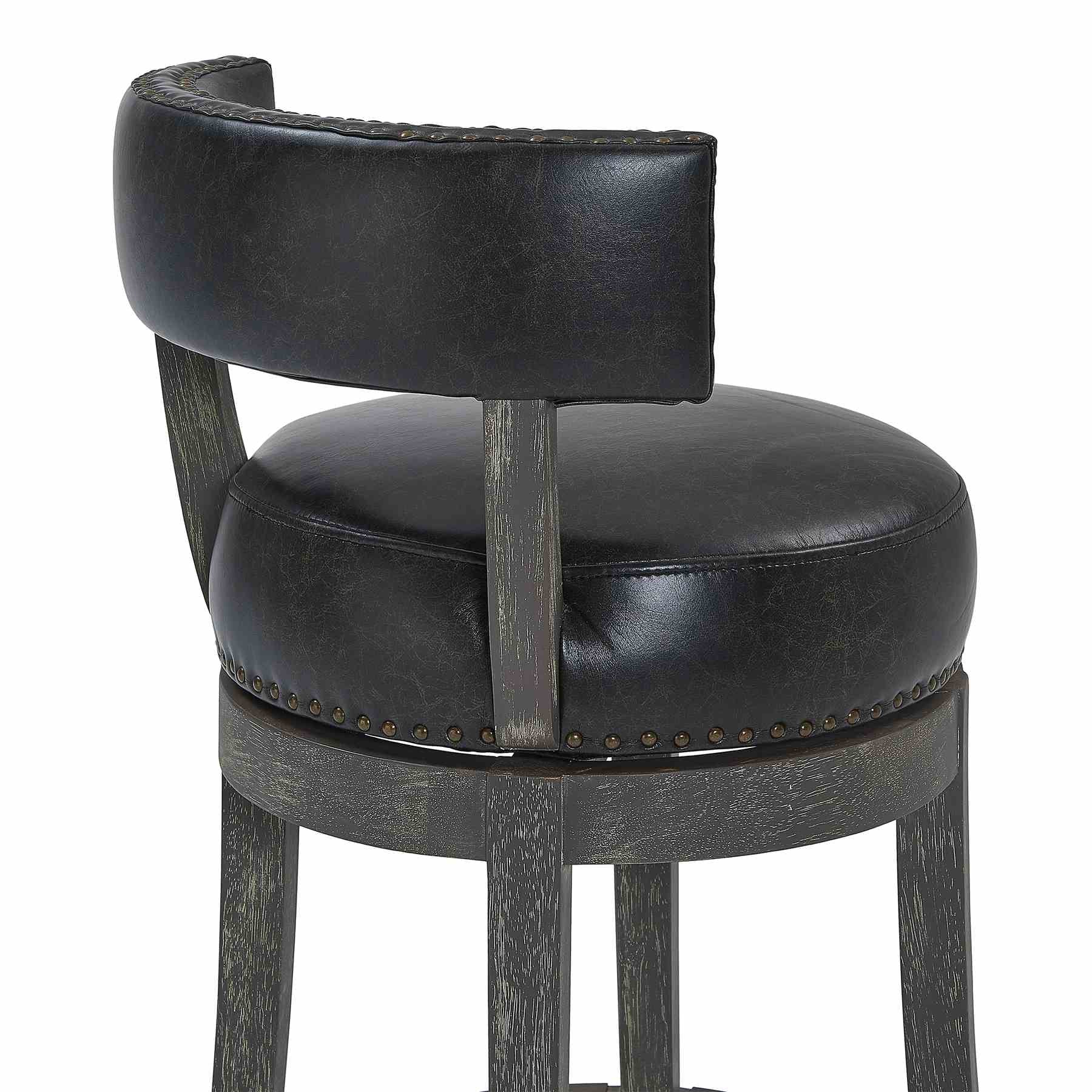 Corbin 26" Counter Height Swivel Onyx Faux Leather and American Gray Wood Bar Stool - Image 5