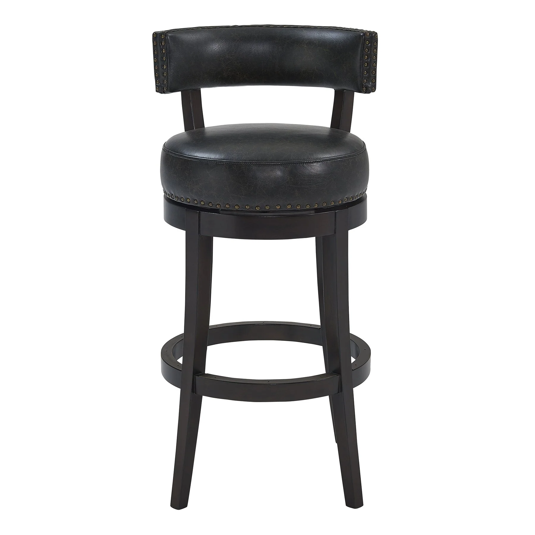 Corbin 26" Counter Height Swivel Onyx Faux Leather and Espresso Wood Bar Stool - Image 2