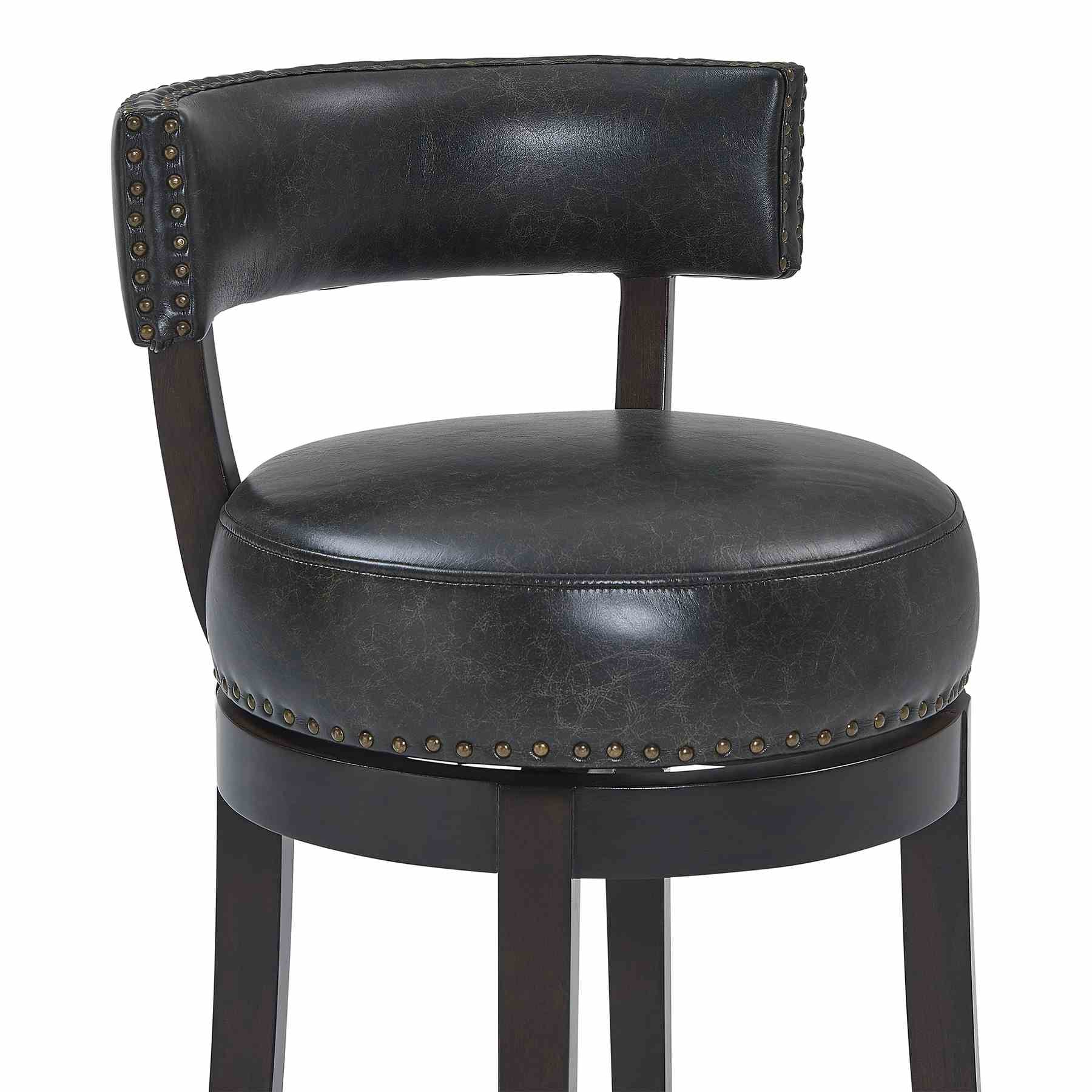 Corbin 26" Counter Height Swivel Onyx Faux Leather and Espresso Wood Bar Stool - Image 4