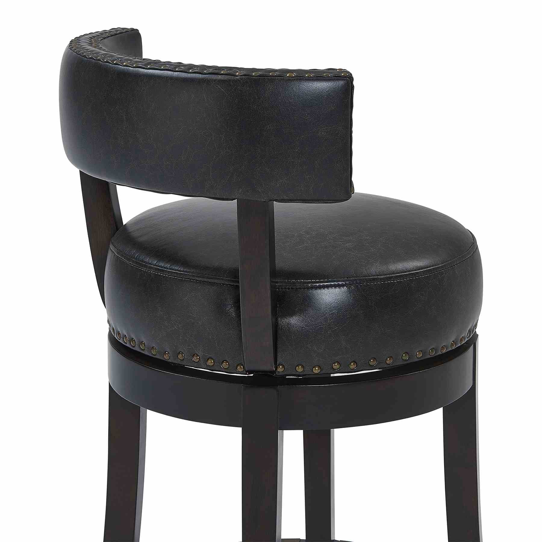 Corbin 26" Counter Height Swivel Onyx Faux Leather and Espresso Wood Bar Stool - Image 5