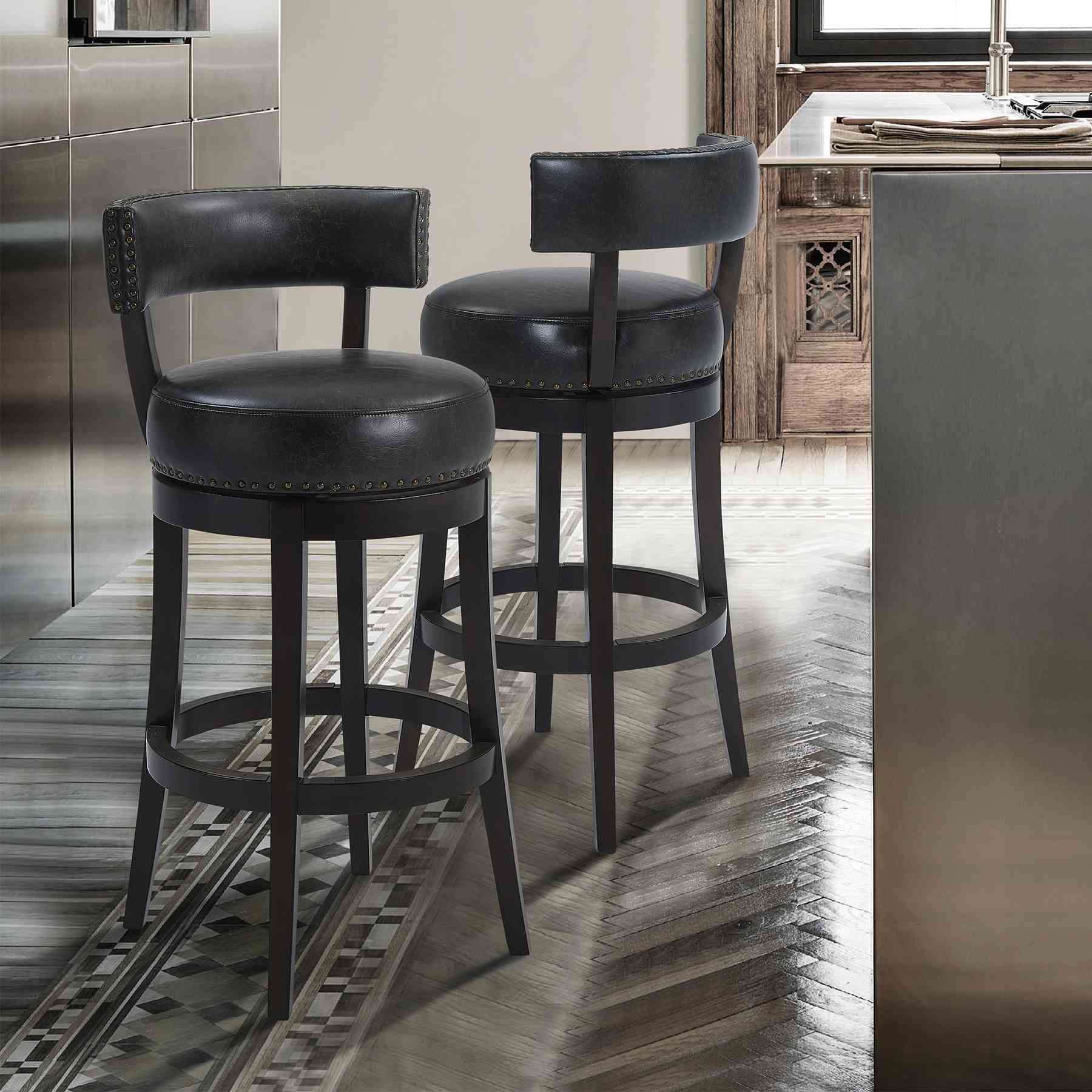 Corbin 26" Counter Height Swivel Onyx Faux Leather and Espresso Wood Bar Stool - Image 8