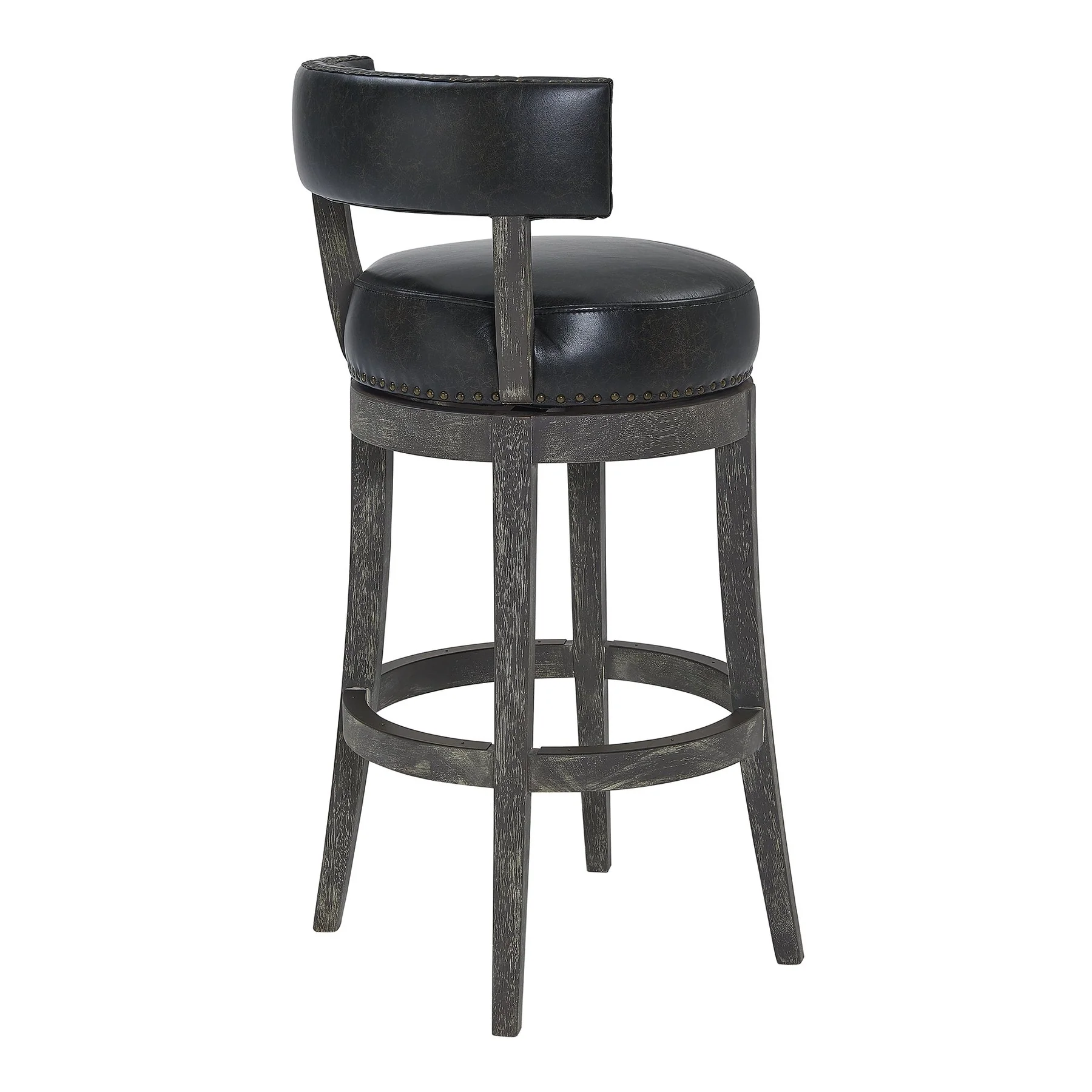 Corbin 30" Bar Height Swivel Onyx Faux Leather and American Gray Wood Bar Stool - Image 3