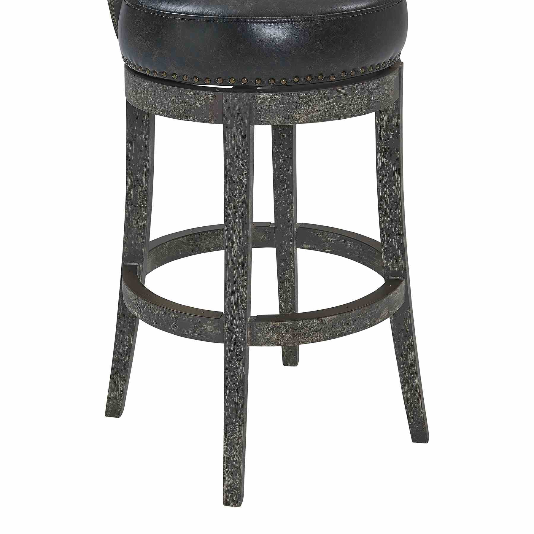 Corbin 30" Bar Height Swivel Onyx Faux Leather and American Gray Wood Bar Stool - Image 6