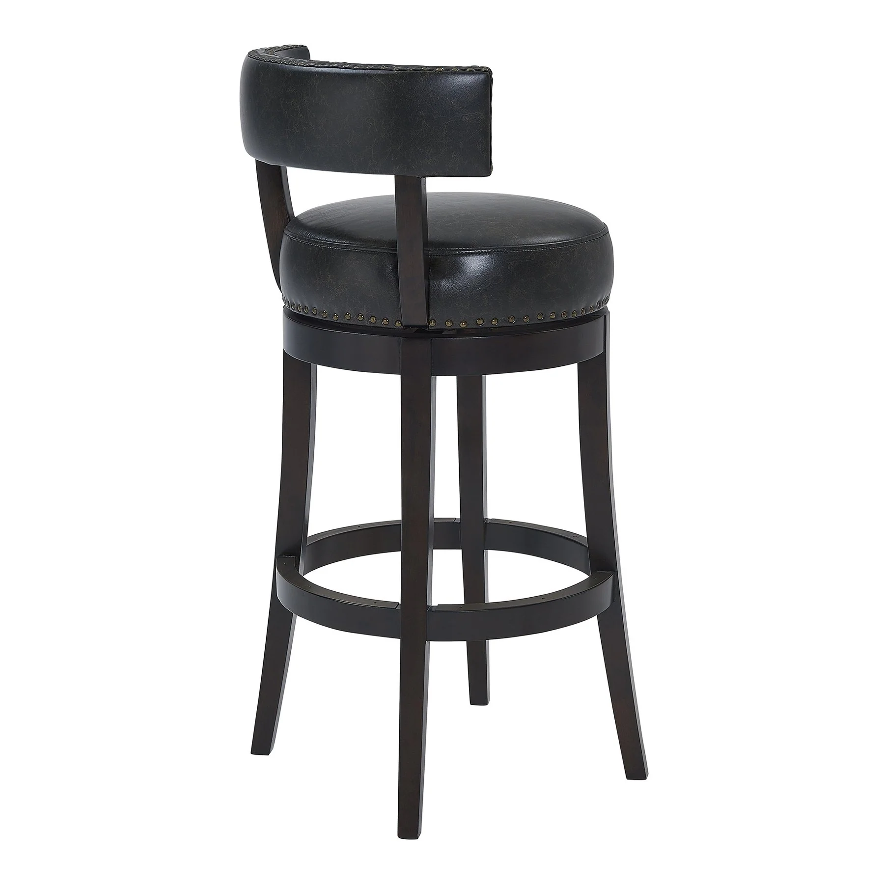 Corbin 30" Bar Height Swivel Onyx Faux Leather and Espresso Wood Bar Stool - Image 3
