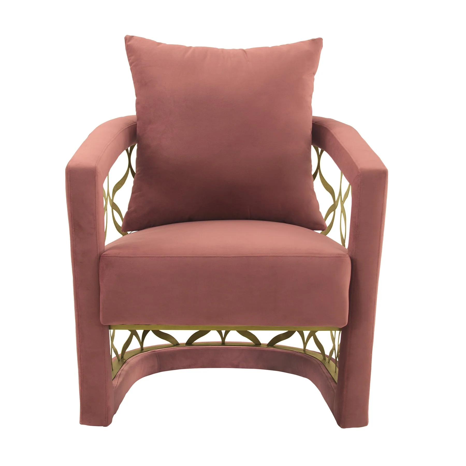 Corelli Blush Fabric Upholstered Accent Chair with Brushed Gold Legs - Image 2