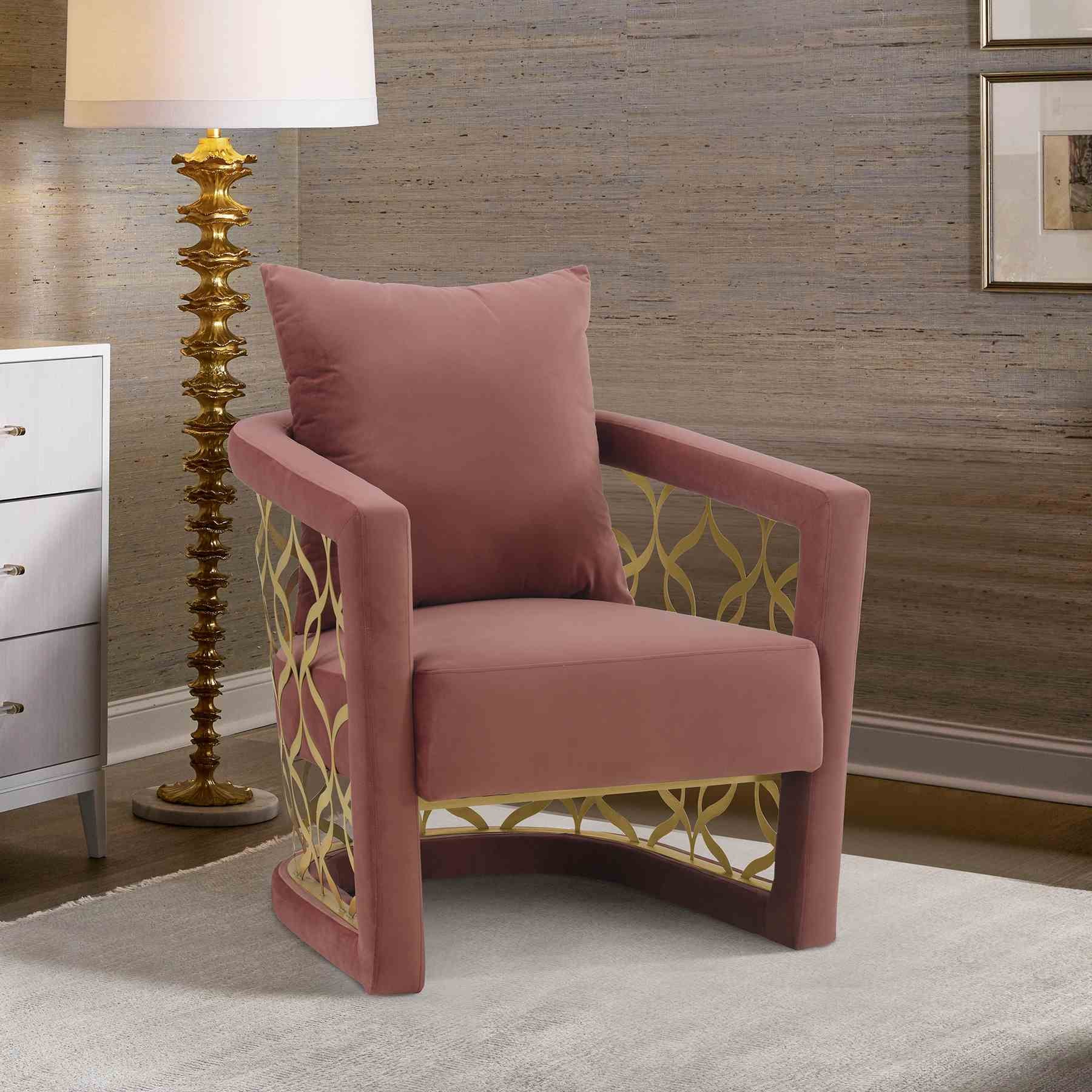 Corelli Blush Fabric Upholstered Accent Chair with Brushed Gold Legs - Image 5