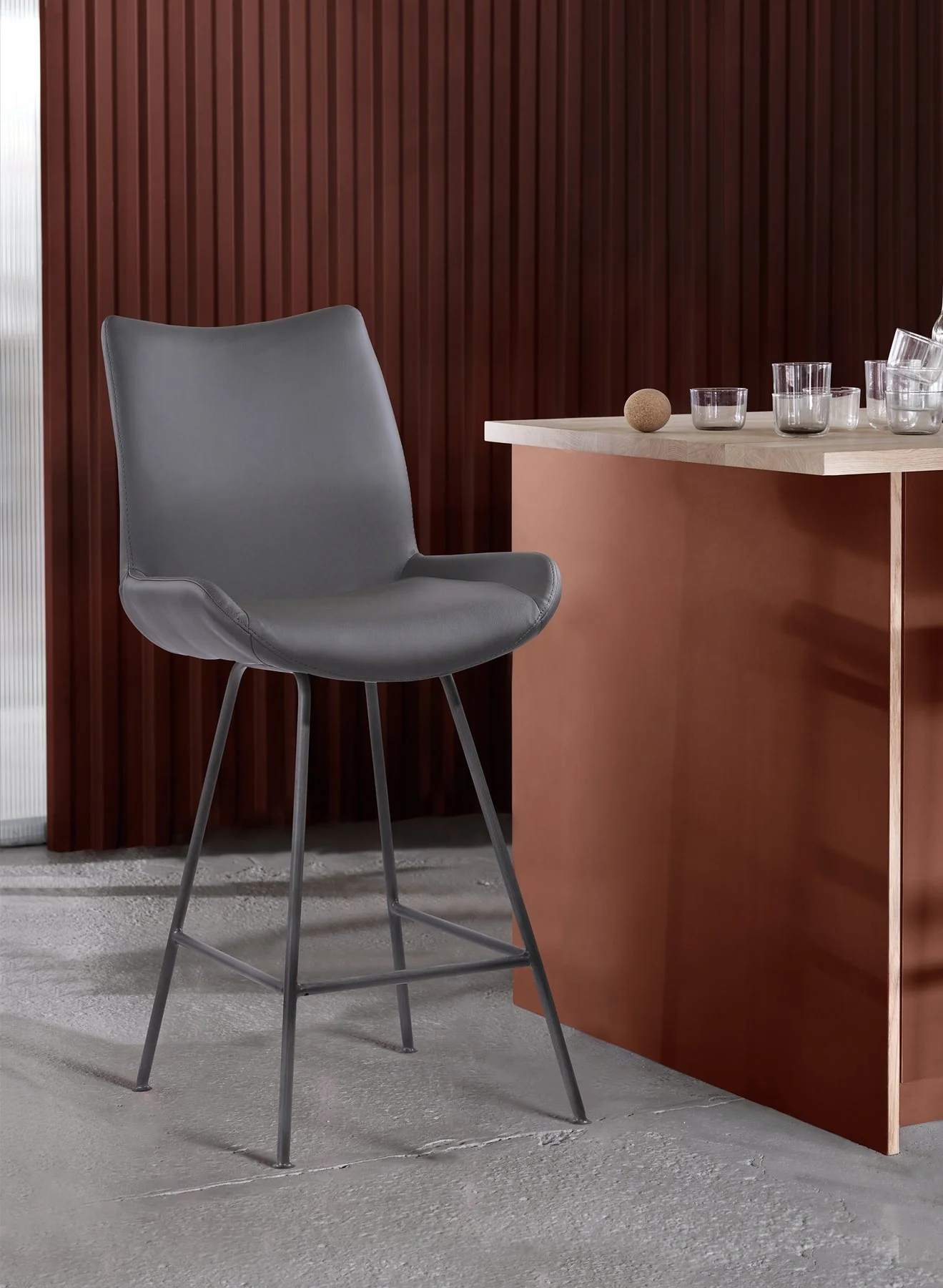 Coronado Contemporary 26" Counter Height Barstool in Brushed Gray Powder Coated Finish and Gray Faux Leather - Image 8