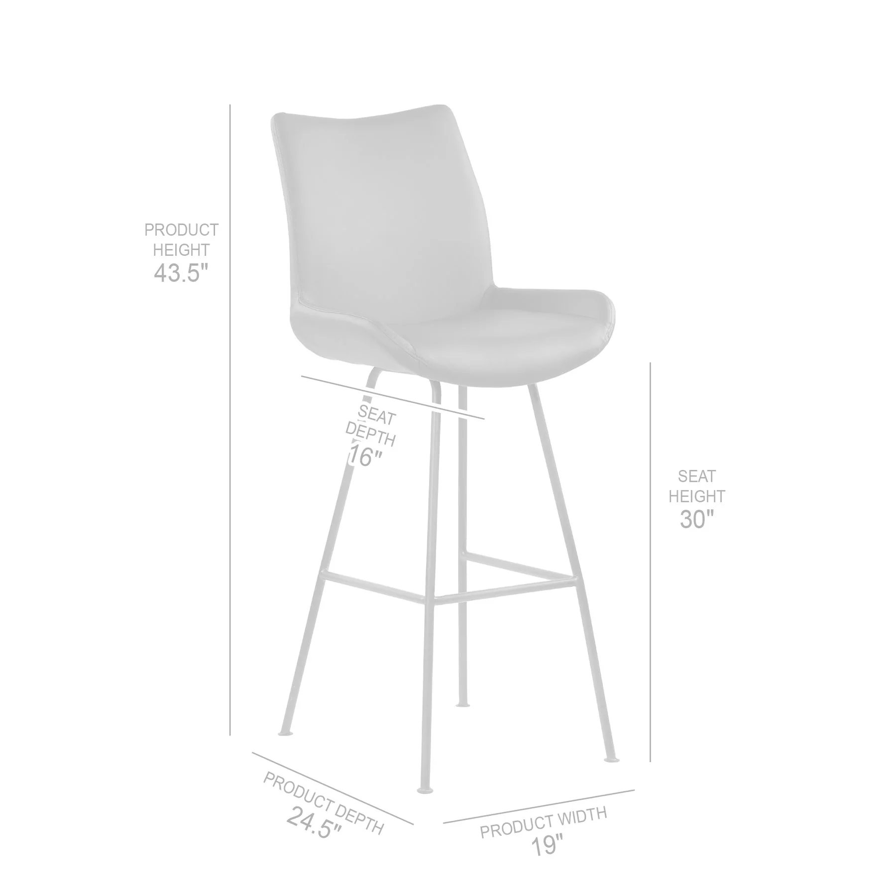 Coronado Contemporary 30" Bar Height Barstool in Brushed Gray Powder Coated Finish and Gray Faux Leather - Image 7