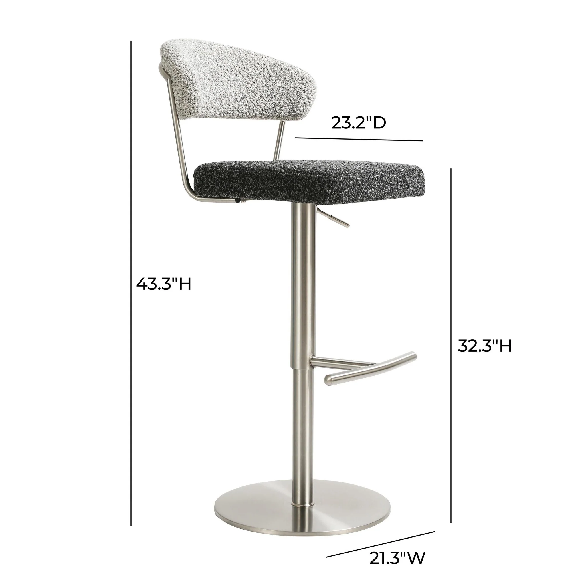 Cosmo Black and Grey Boucle Adjustable Stool - Image 6