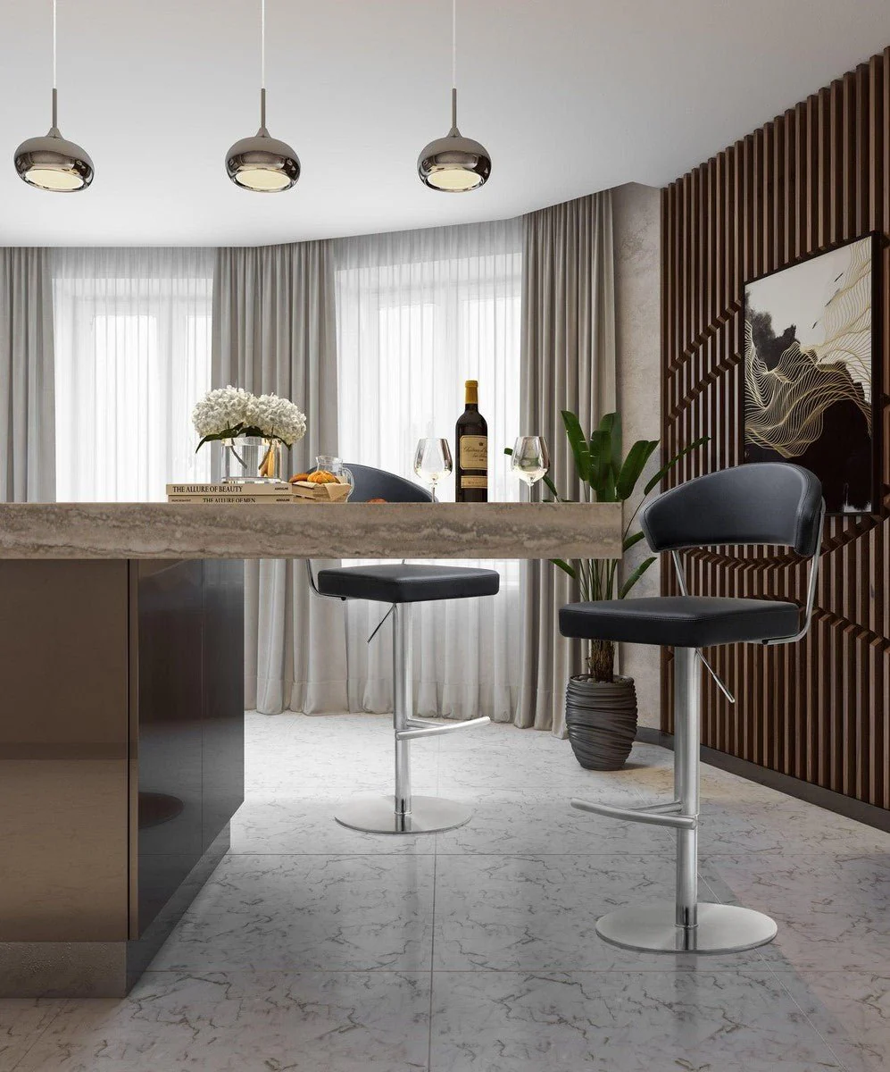 Cosmo Black Performance Vegan Leather and Stainless Steel Barstool - Image 9