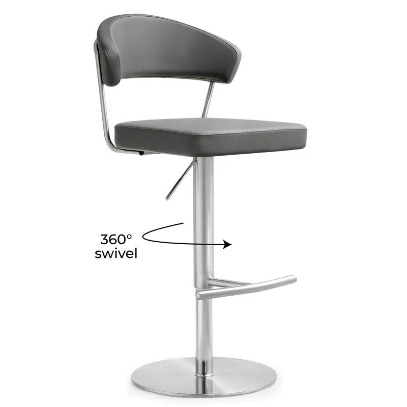 Cosmo Grey Performance Vegan Leather and Stainless Steel Barstool - Image 6