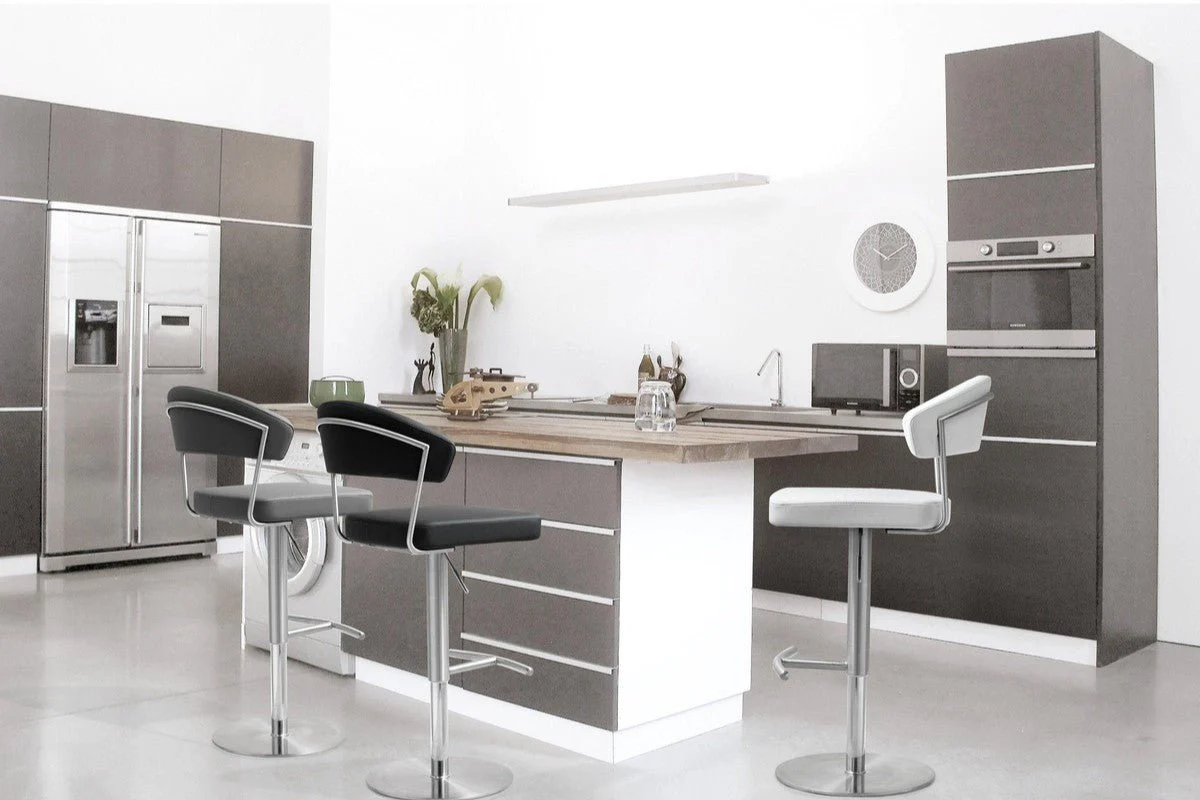 Cosmo Light Grey Performance Vegan Leather and Stainless Steel Barstool - Image 2
