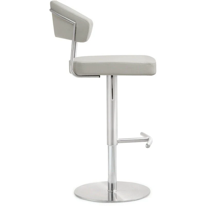 Cosmo Light Grey Performance Vegan Leather and Stainless Steel Barstool - Image 4