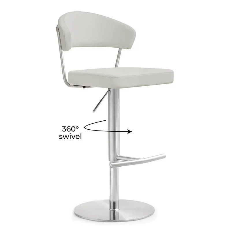 Cosmo Light Grey Performance Vegan Leather and Stainless Steel Barstool - Image 8