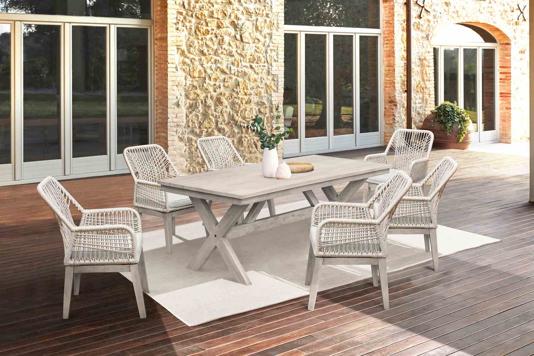 Costa 7-Piece Patio Outdoor Dining Set with Arm Chairs in Gray Acacia Wood and Rope - Image 10