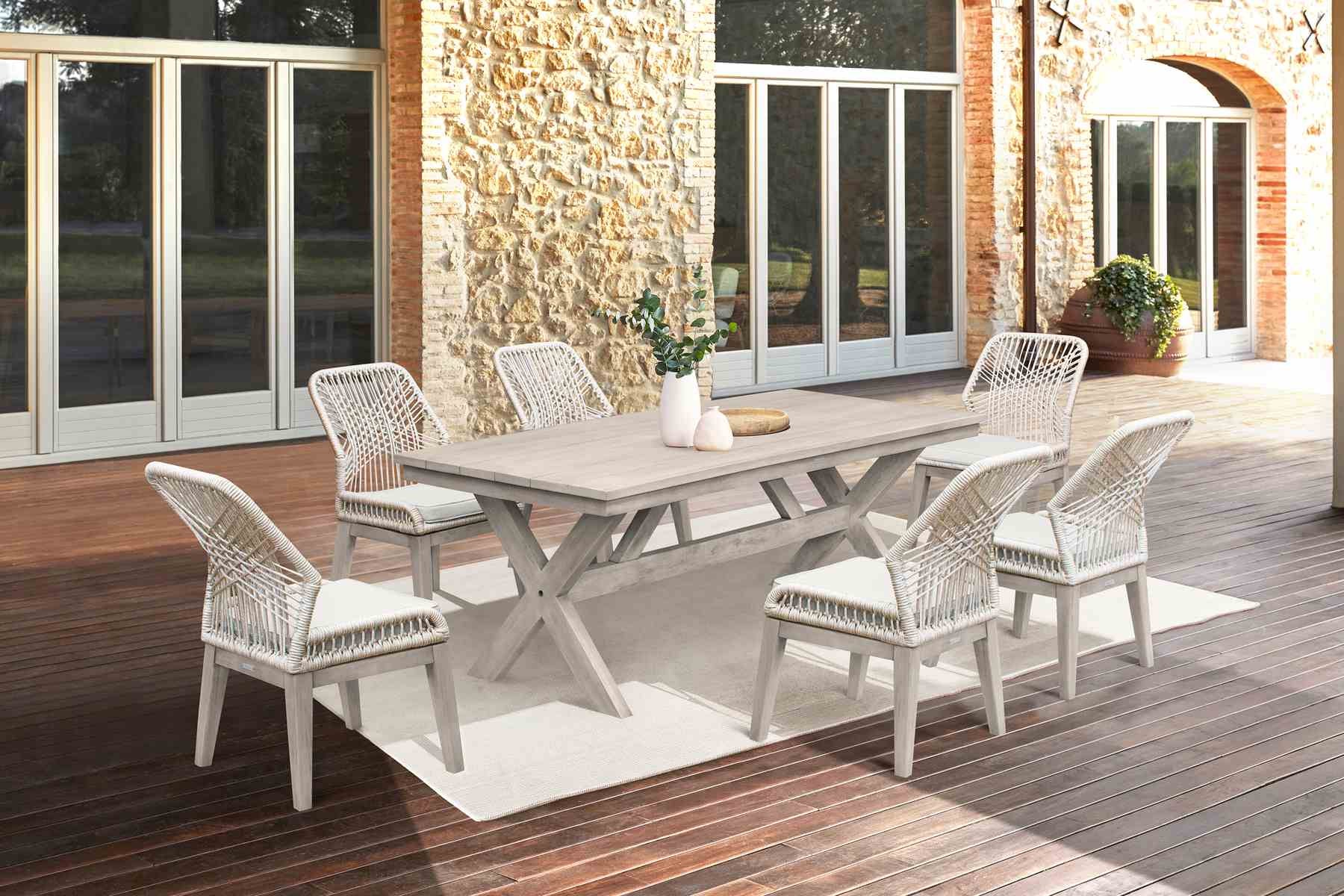 Costa Outdoor Patio 7-Piece Dining Table Set with Side Chairs in Gray Acacia Wood and Rope - Image 10