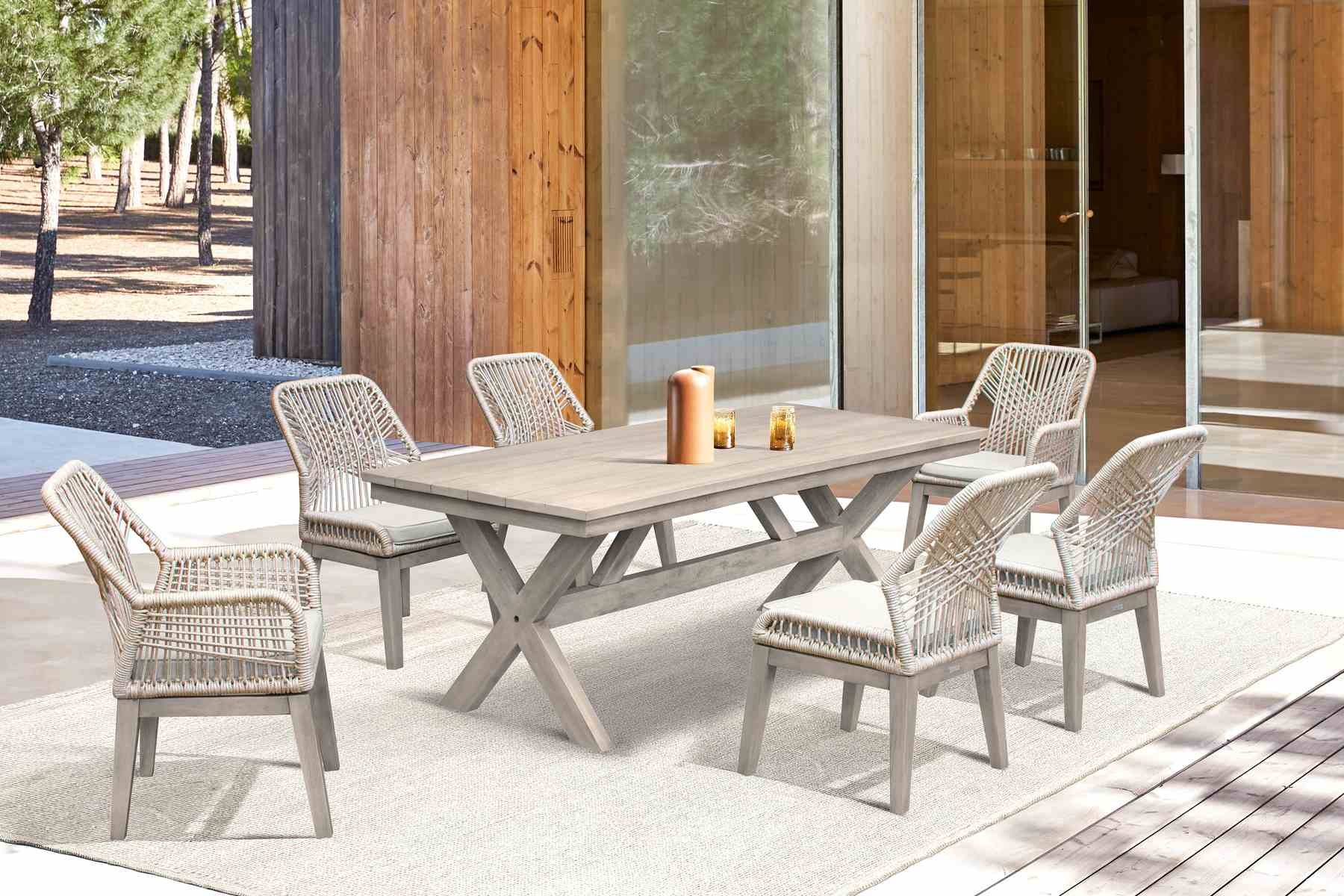 Costa Patio Outdoor Dining Chairs in Gray Acacia Wood and Rope - Set of 2 - Image 13
