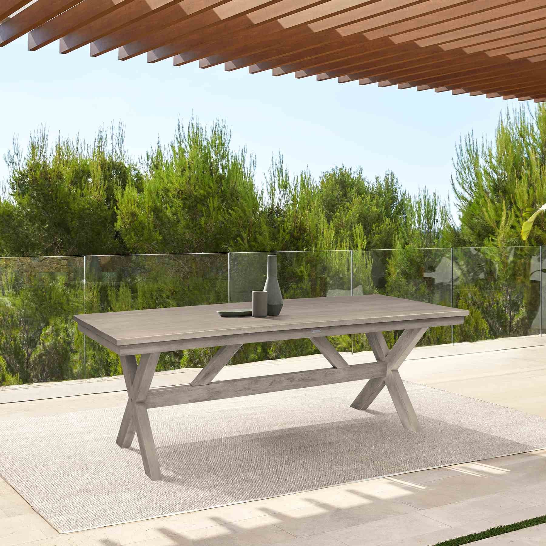 Costa Patio Outdoor Dining Table in Gray Acacia Wood - Image 9