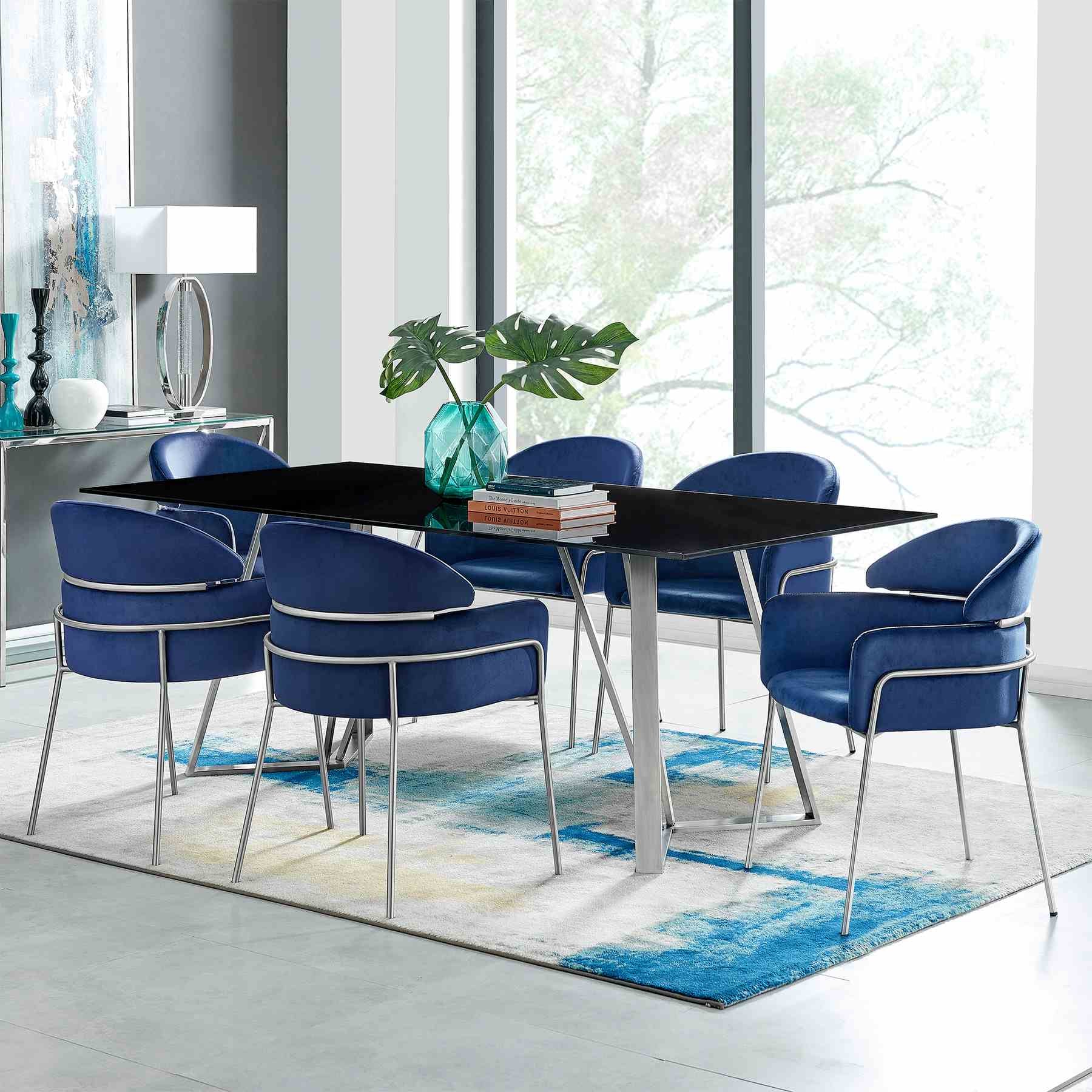 Cressida and Portia Blue Fabric 7 Piece Rectangular Dining Set - Image 8