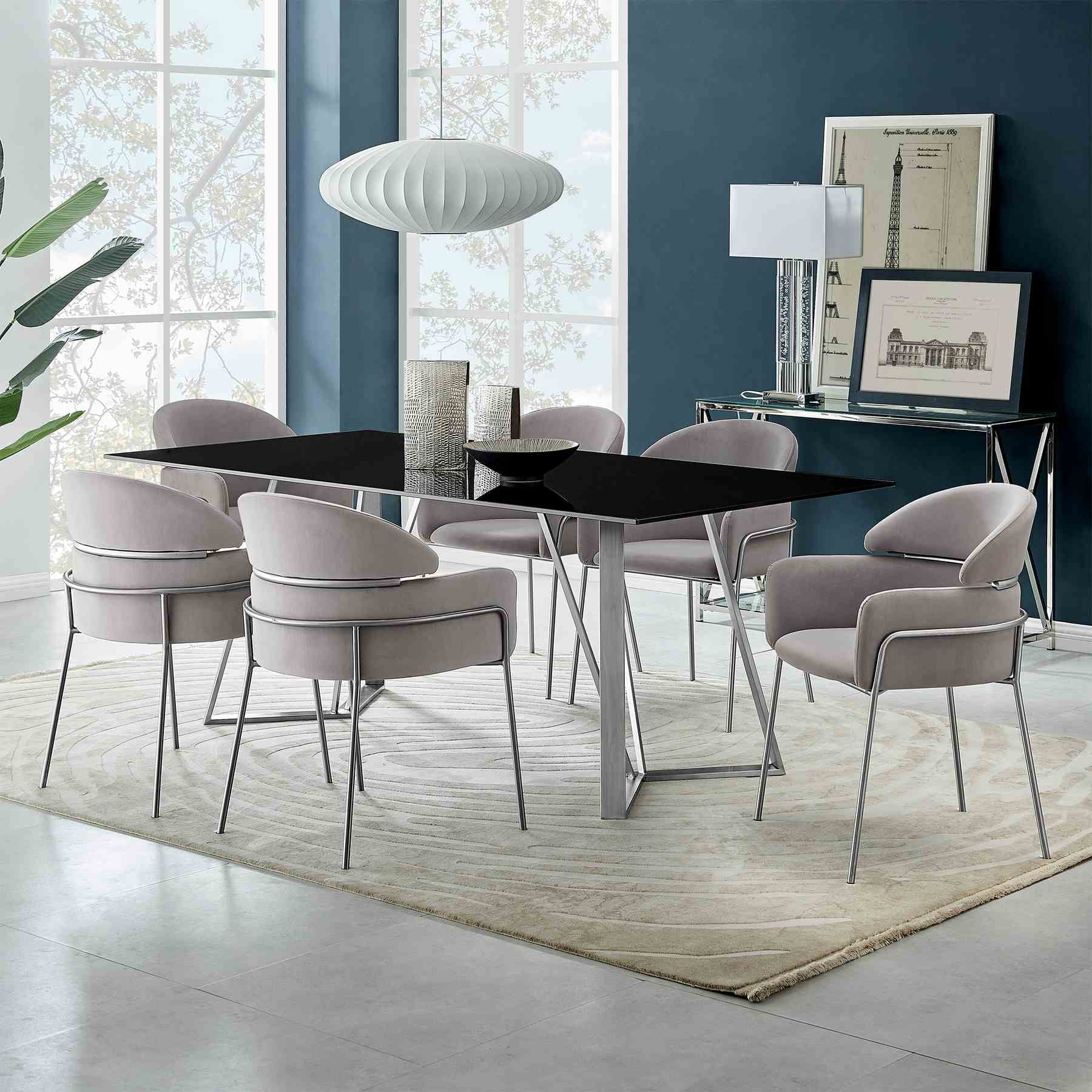 Cressida and Portia Gray Fabric 7 Piece Rectangular Dining Set - Image 8