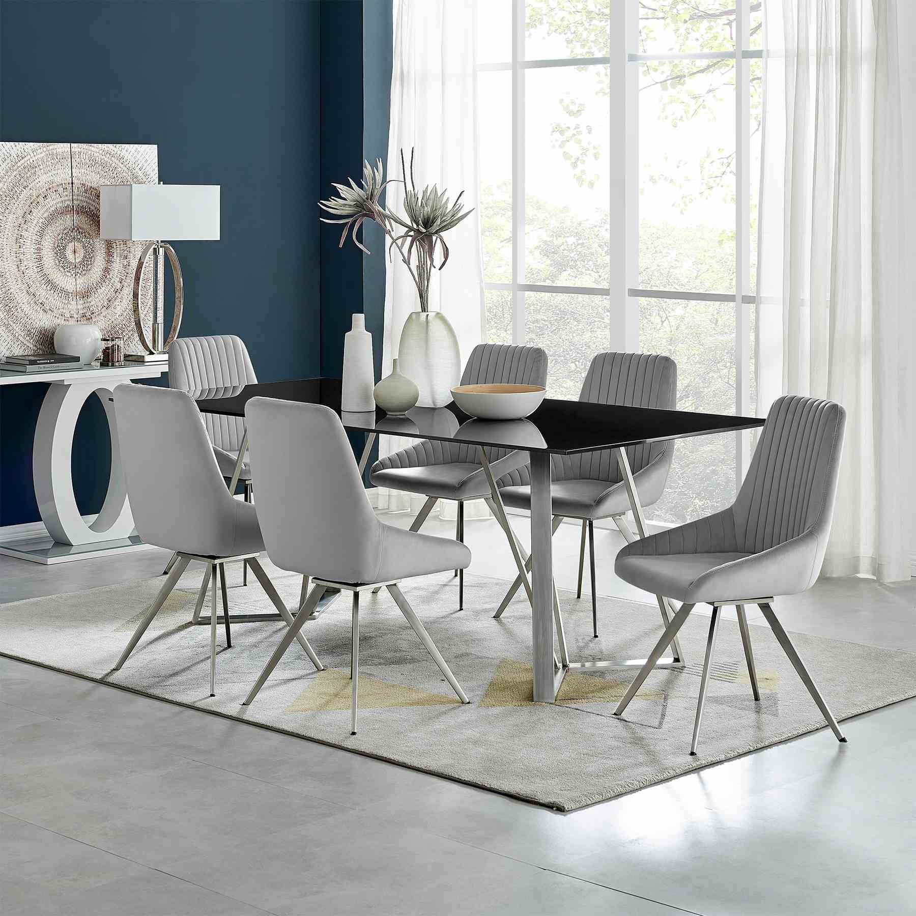 Cressida and Skye Gray Fabric 7 Piece Rectangular Dining Set - Image 8