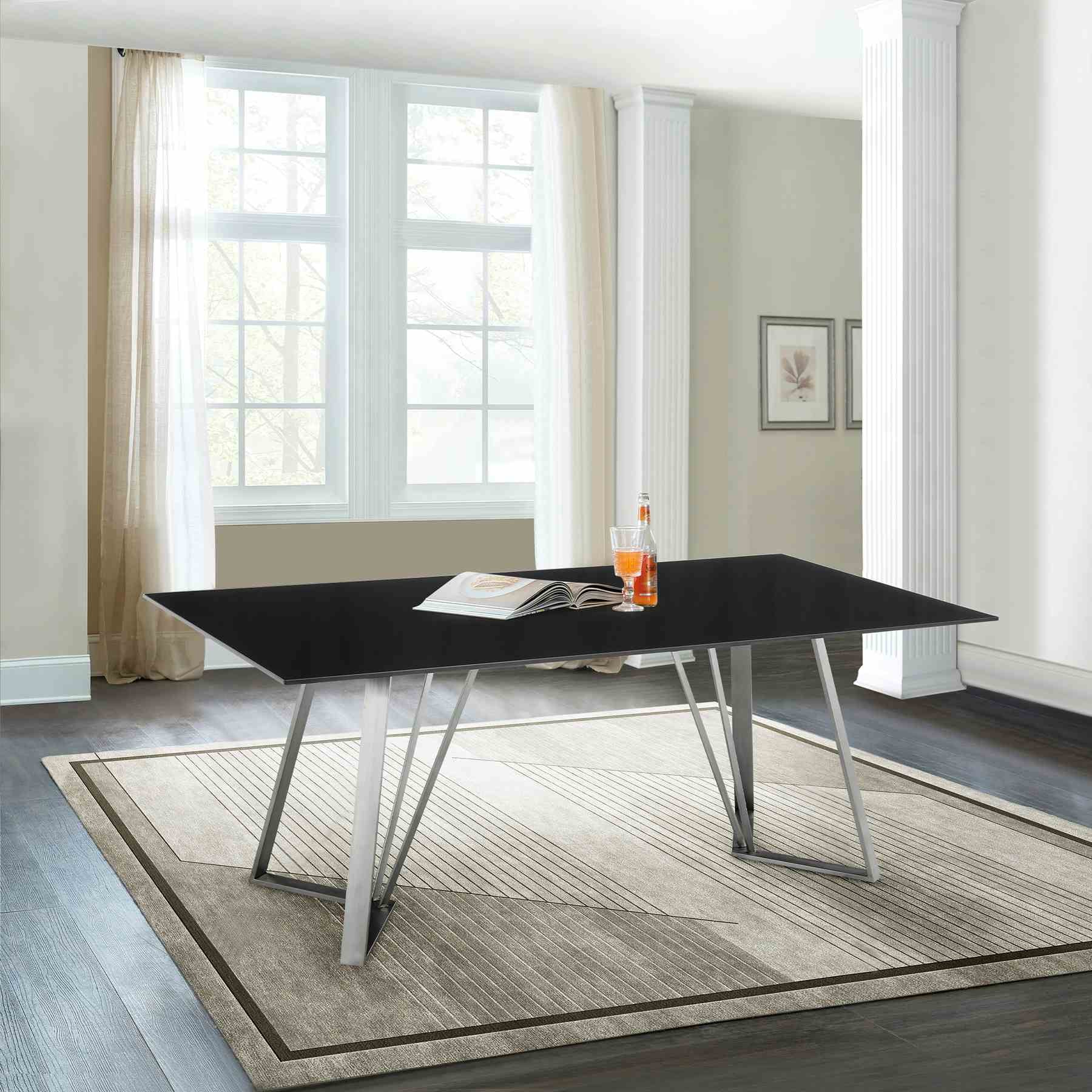 Cressida Glass and Stainless Steel Rectangular Dining Room Table - Image 6