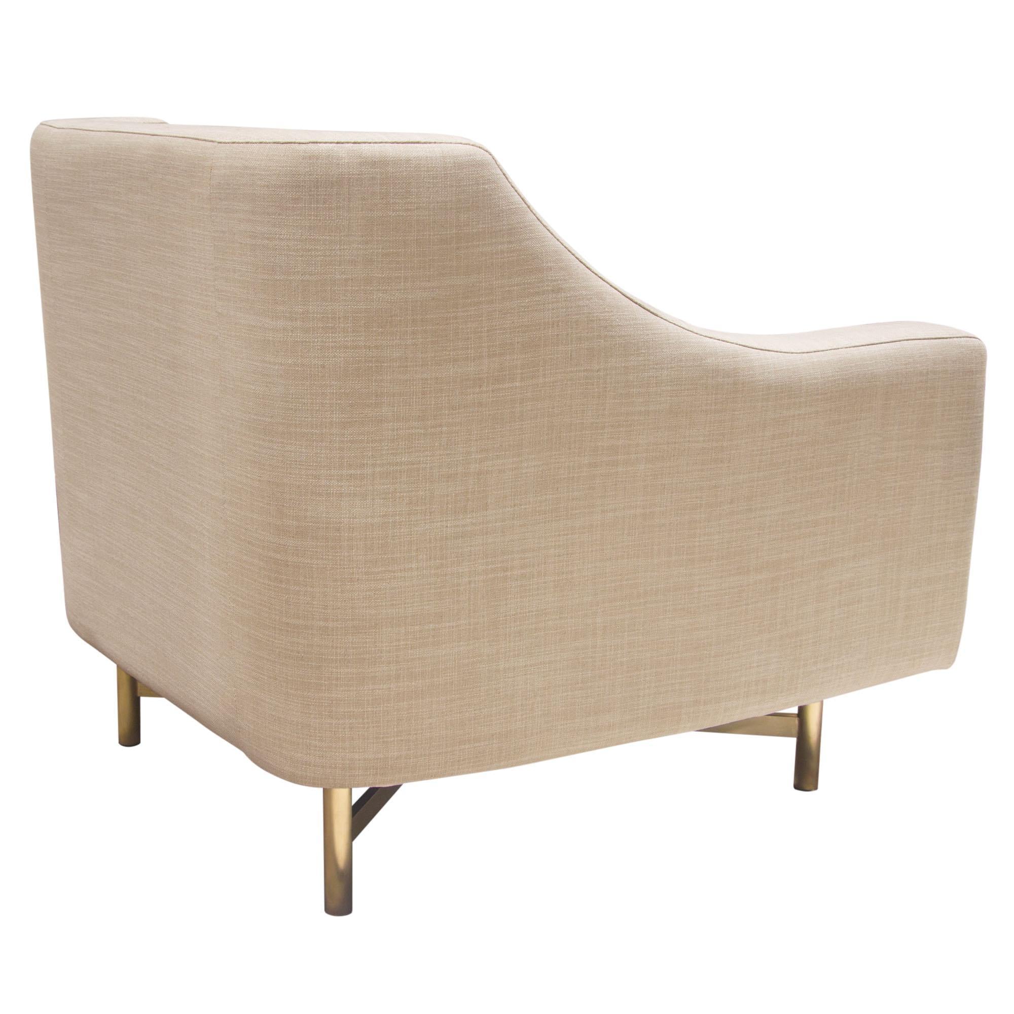 Croft Fabric Chair in Sand Linen Fabric w/ Accent Pillow and Gold Metal Criss-Cross Frame by Diamond Sofa - Image 6