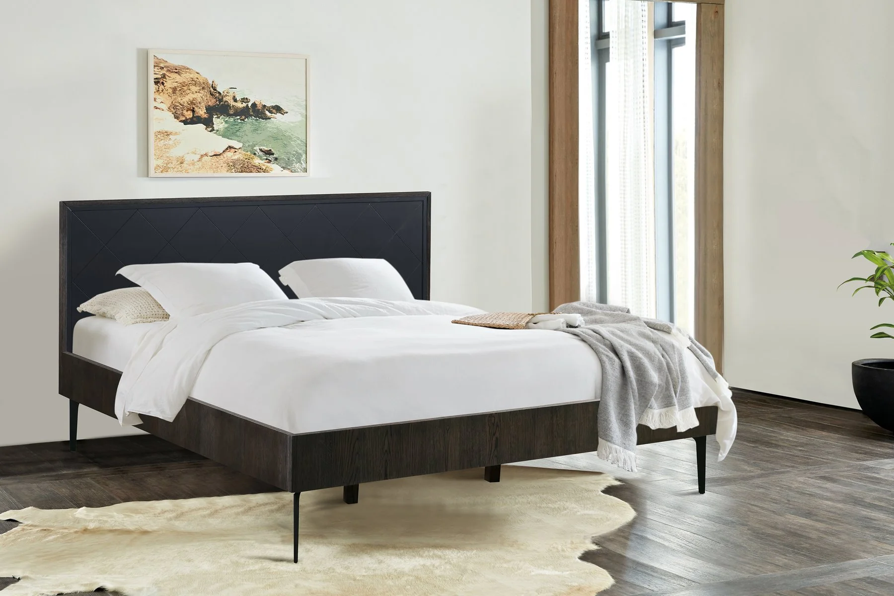 Cross Solid Oak and Metal King Platform Bed Frame - Image 5