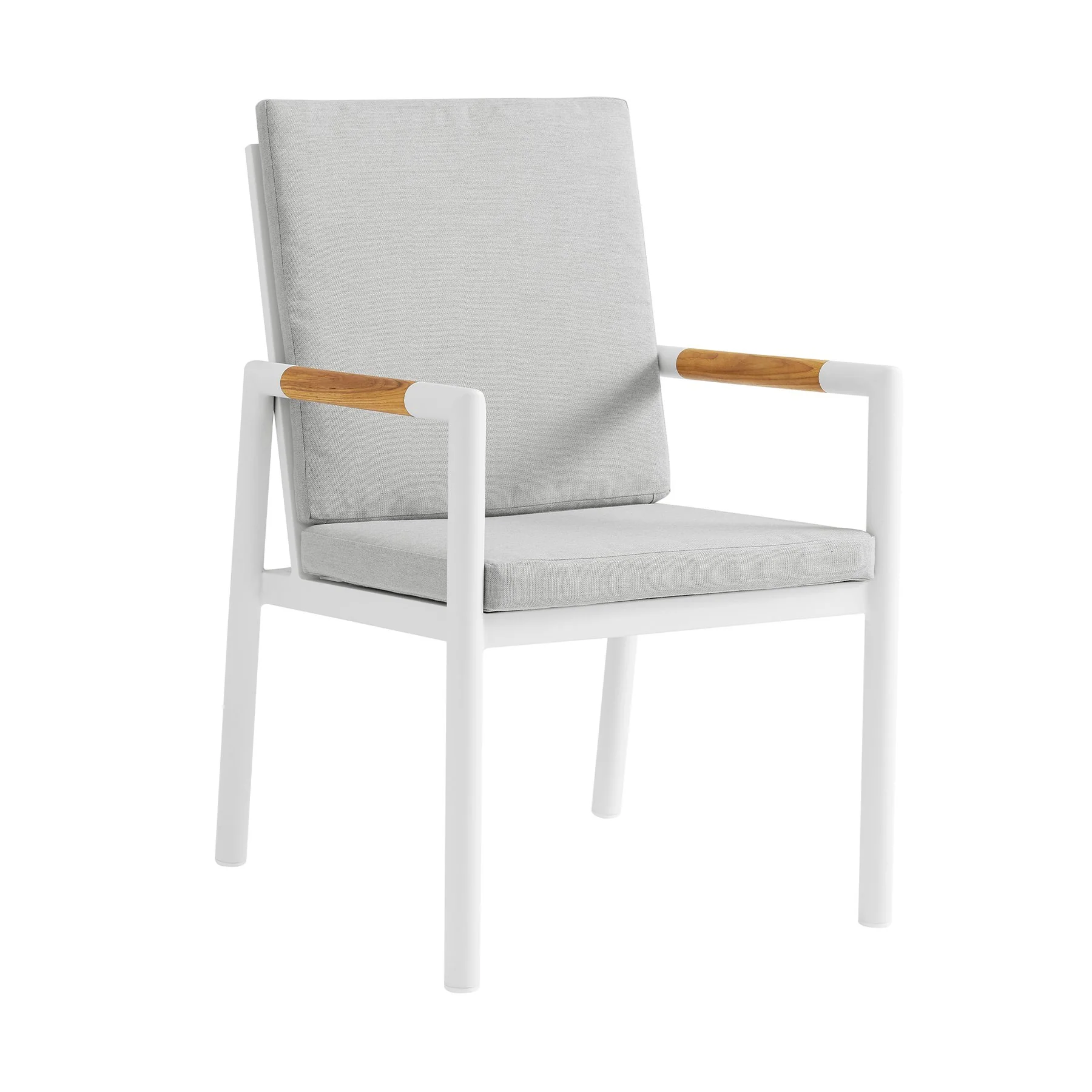 Crown 5 Piece White Aluminum and Teak Outdoor Dining Set with Light Gray Fabric - Image 2