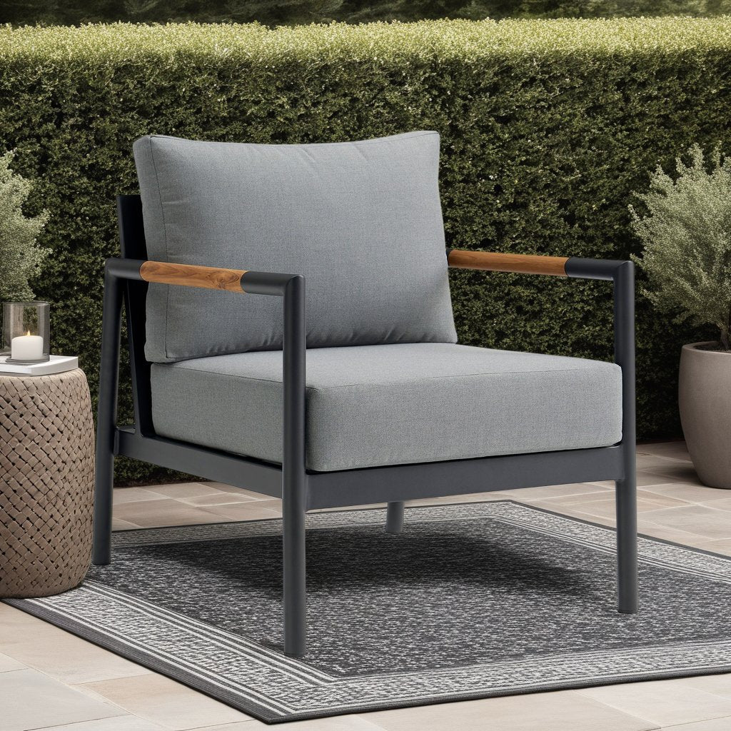 Crown Aluminum and Teak Wood Outdoor Chair in Black and Dark Gray - Image 5