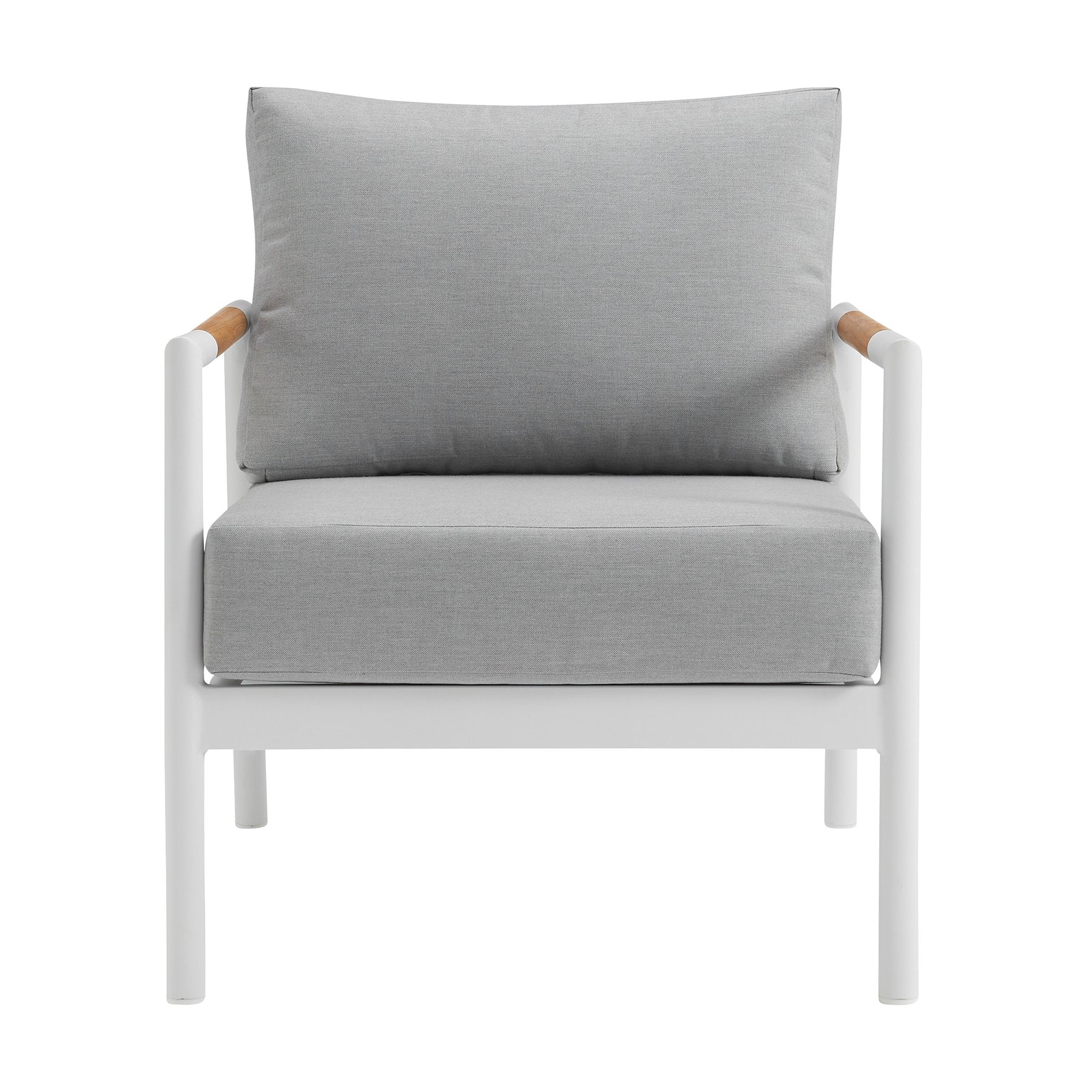 Crown Aluminum and Teak Wood Outdoor Chair in White and Gray - Image 3