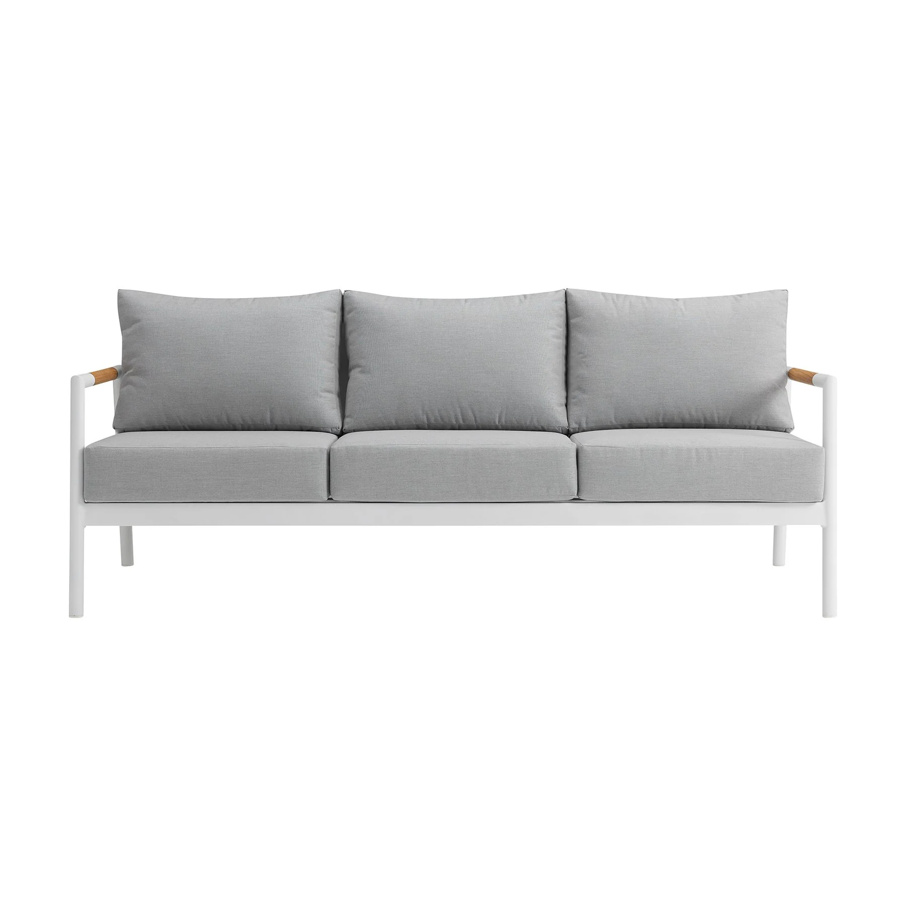 Crown Aluminum and Teak Wood Outdoor Sofa in White and Gray - Image 2