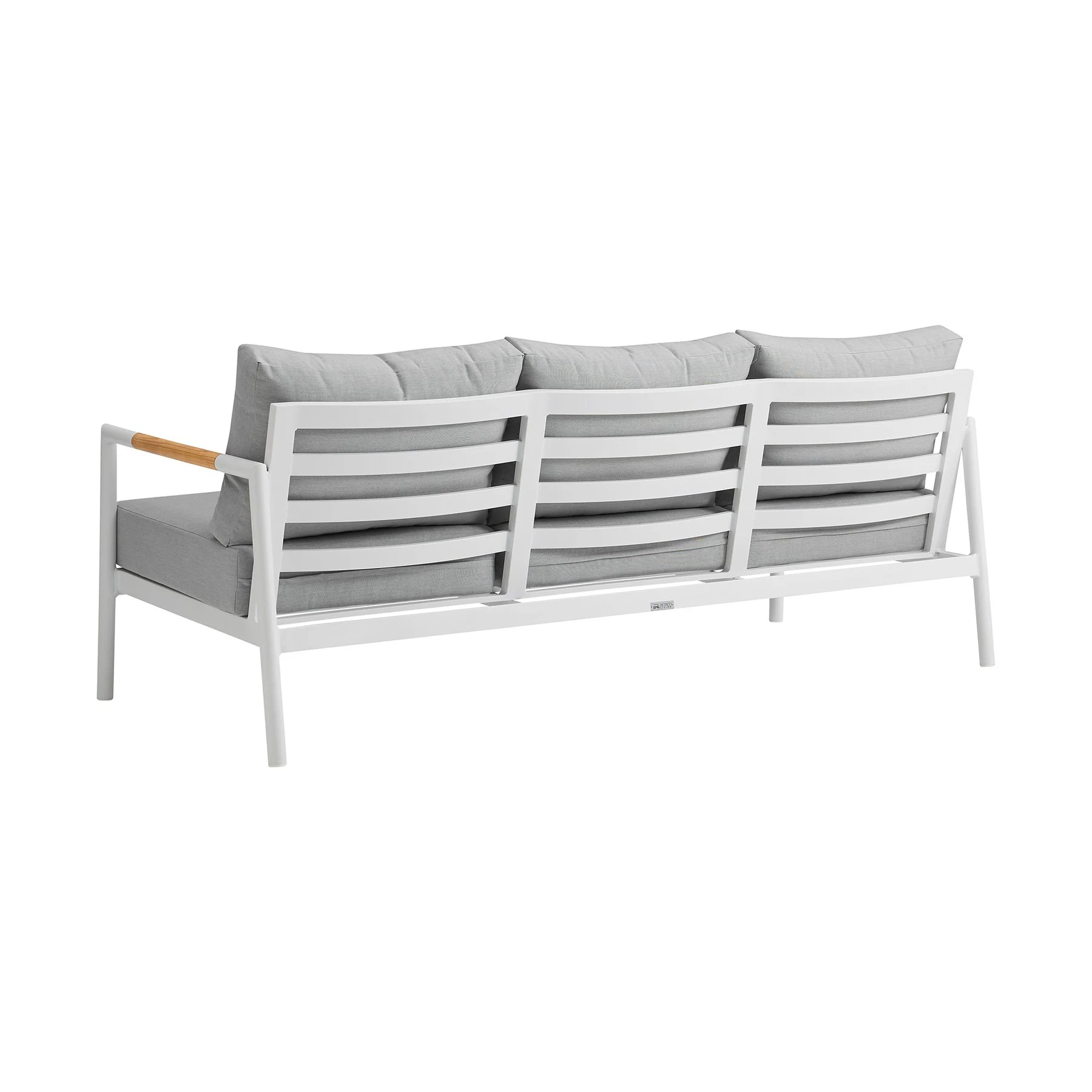 Crown Aluminum and Teak Wood Outdoor Sofa in White and Gray - Image 3