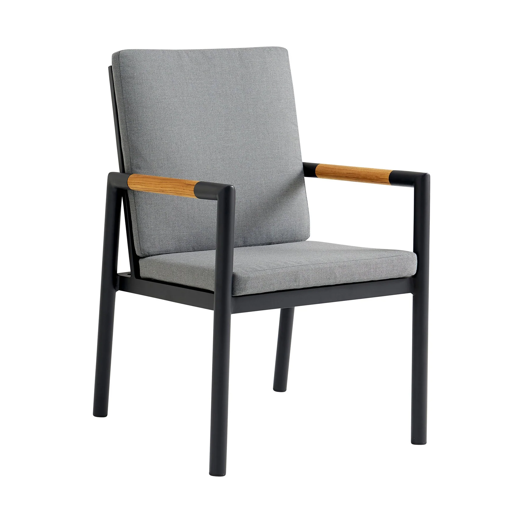 Crown Black Aluminum and Teak Outdoor Dining Chair with Dark Gray Fabric - Set of 2 - Image 2