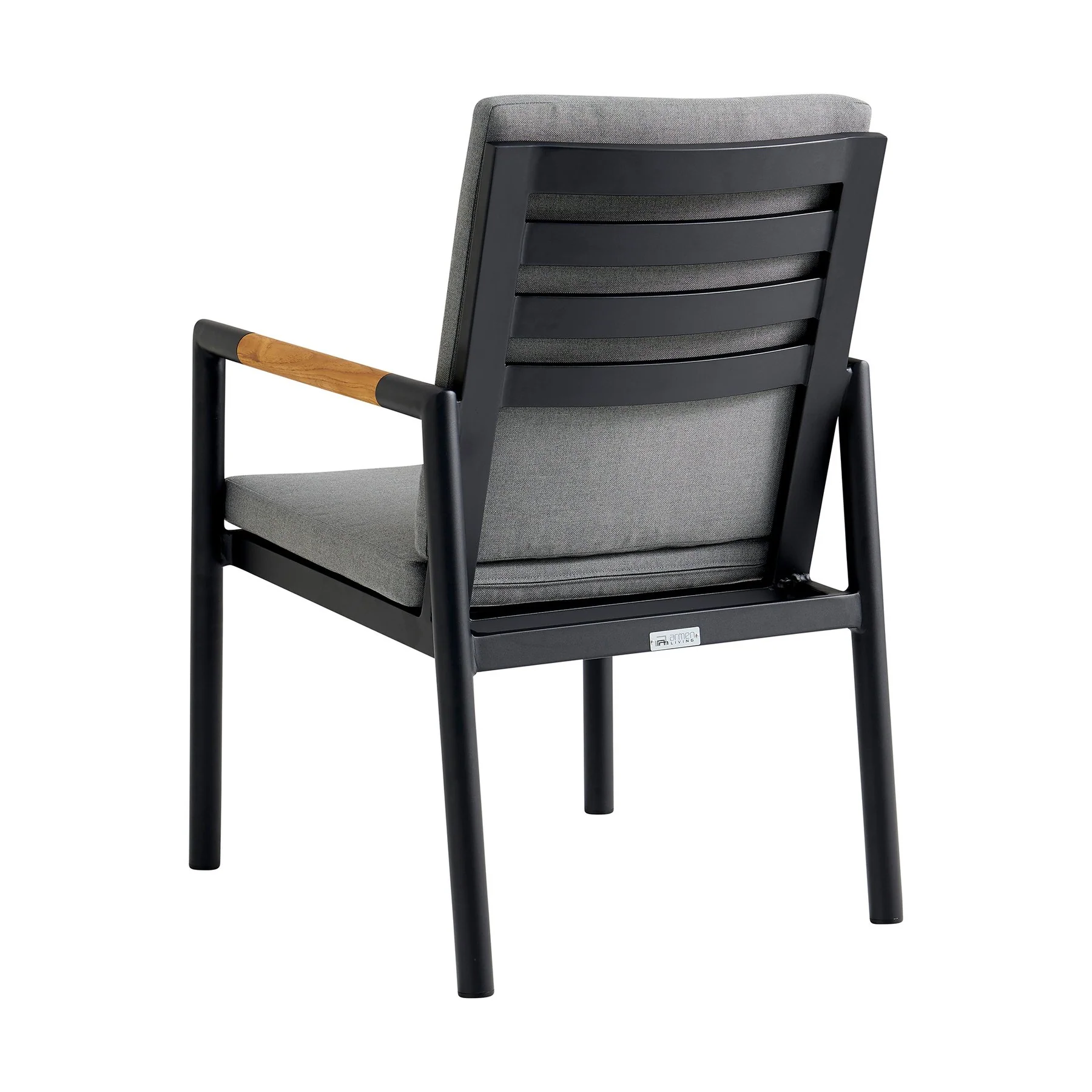 Crown Black Aluminum and Teak Outdoor Dining Chair with Dark Gray Fabric - Set of 2 - Image 4