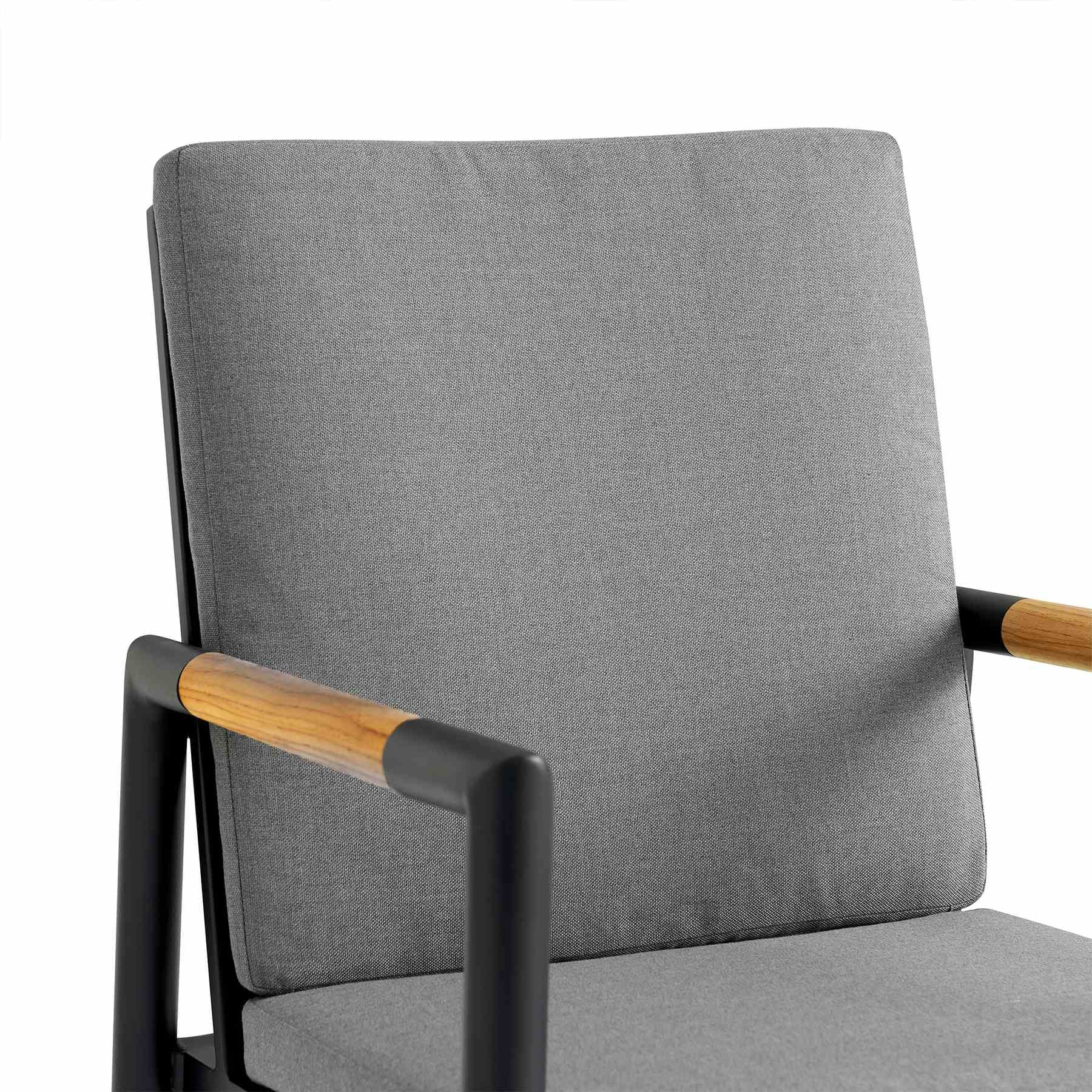 Crown Black Aluminum and Teak Outdoor Dining Chair with Dark Gray Fabric - Set of 2 - Image 5
