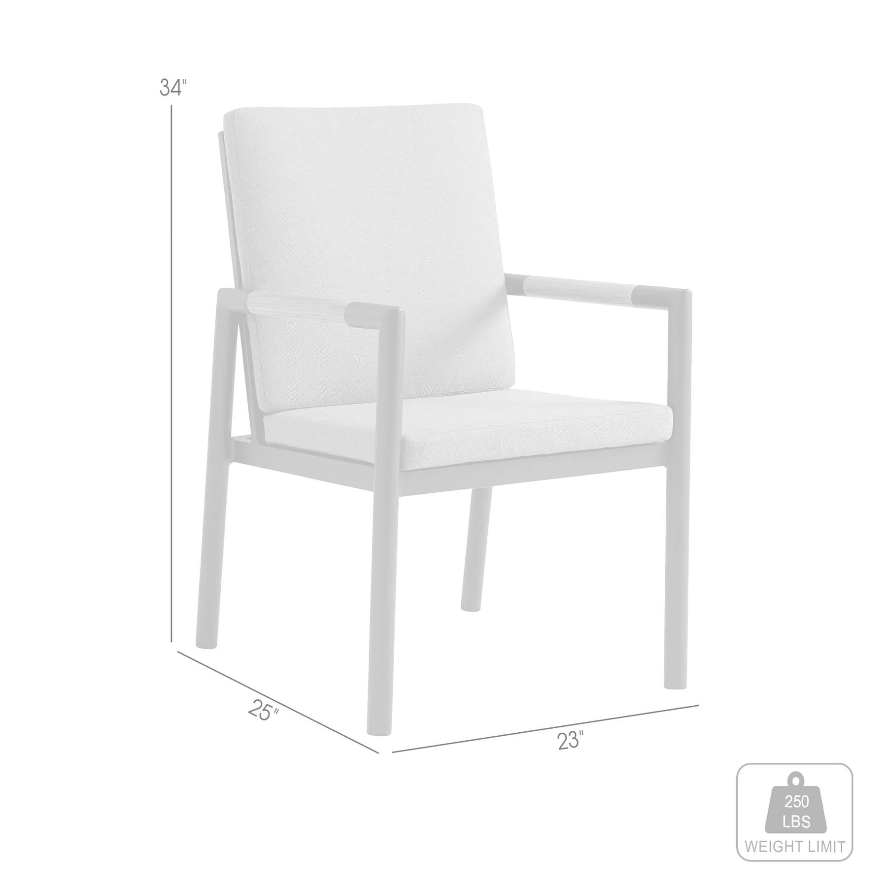 Crown Black Aluminum and Teak Outdoor Dining Chair with Dark Gray Fabric - Set of 2 - Image 8
