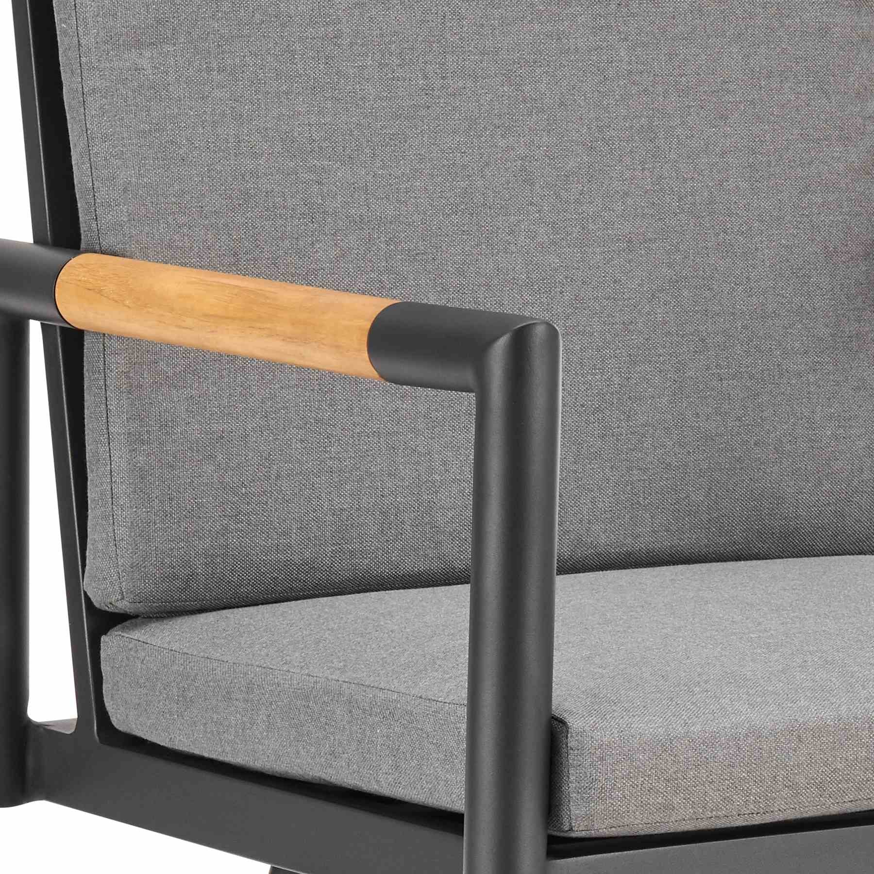 Crown Outdoor Patio Swivel Counter Stool in Black Aluminum with Wood Accent and Dark Gray Cushions - Image 6
