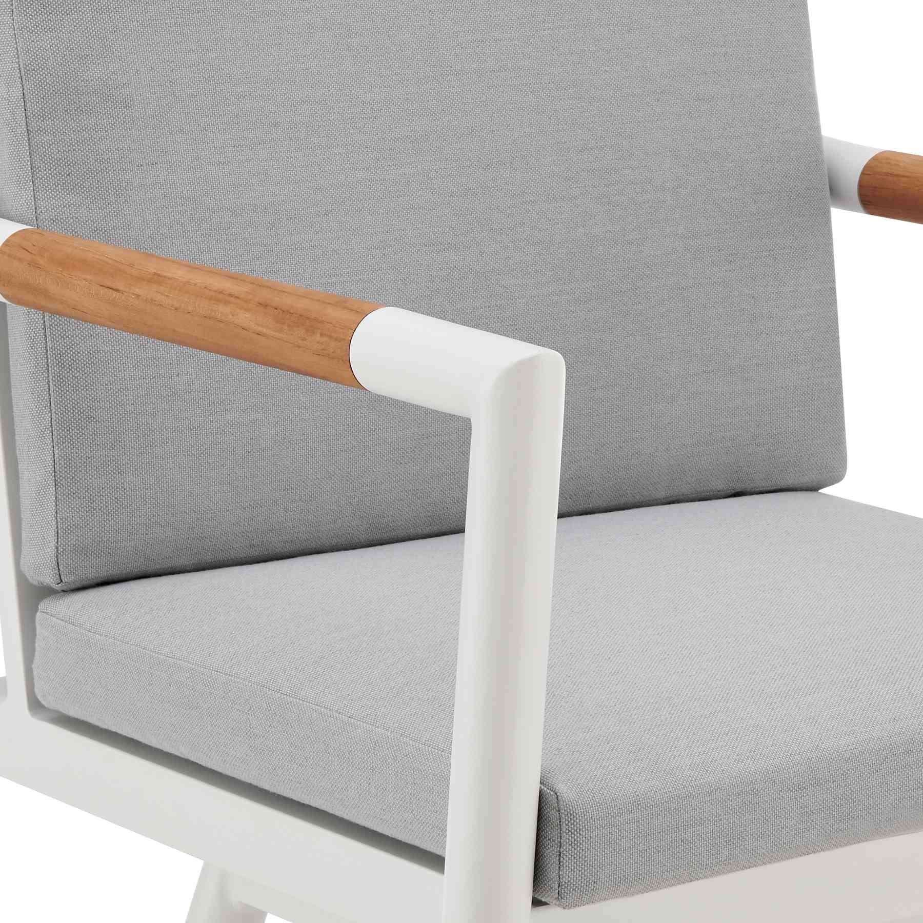 Crown Outdoor Patio Swivel Counter Stool in White Aluminum with Wood Accent and Light Gray Cushions - Image 6
