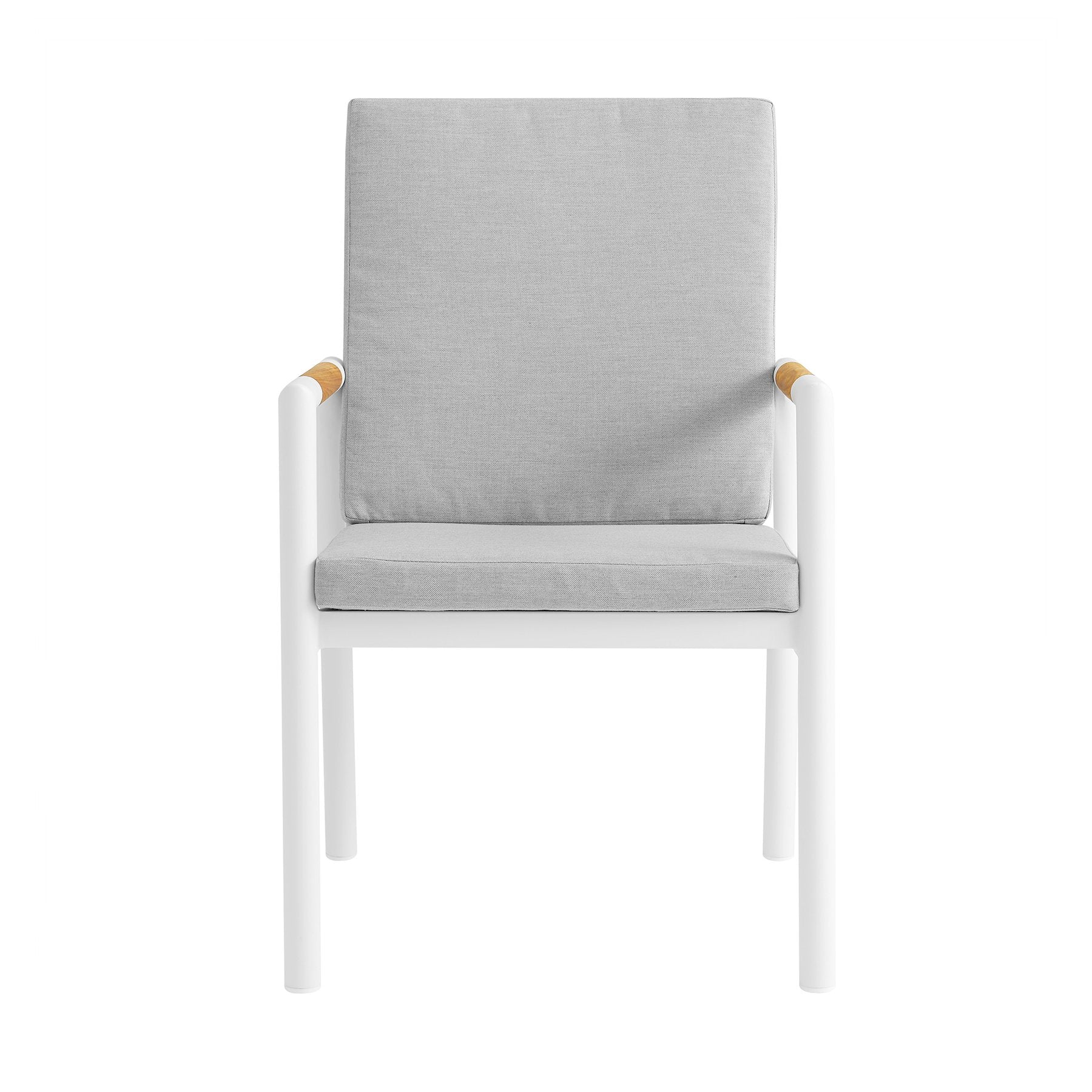 Crown White Aluminum and Teak Outdoor Dining Chair with Light Gray Fabric - Set of 2 - Image 3