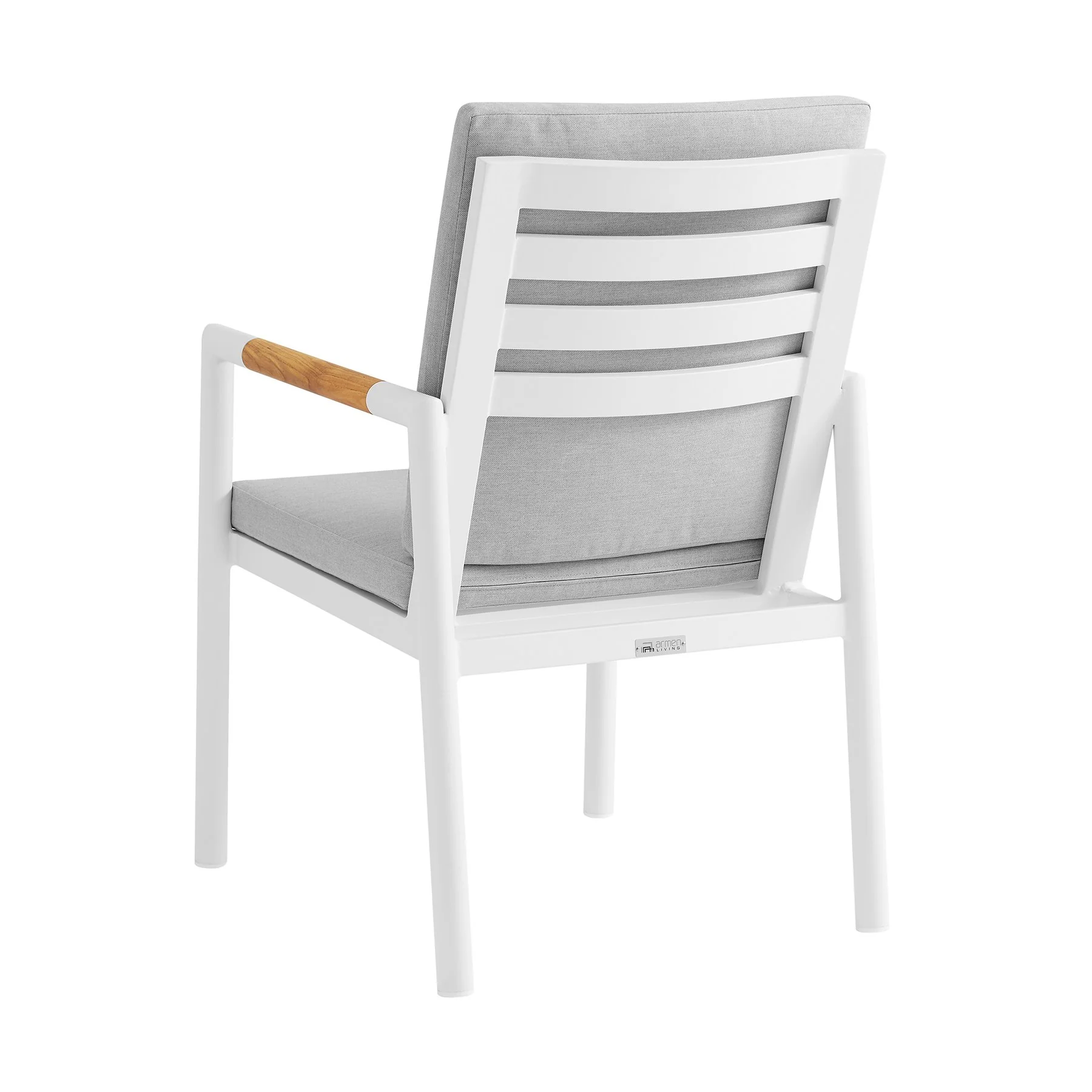 Crown White Aluminum and Teak Outdoor Dining Chair with Light Gray Fabric - Set of 2 - Image 4