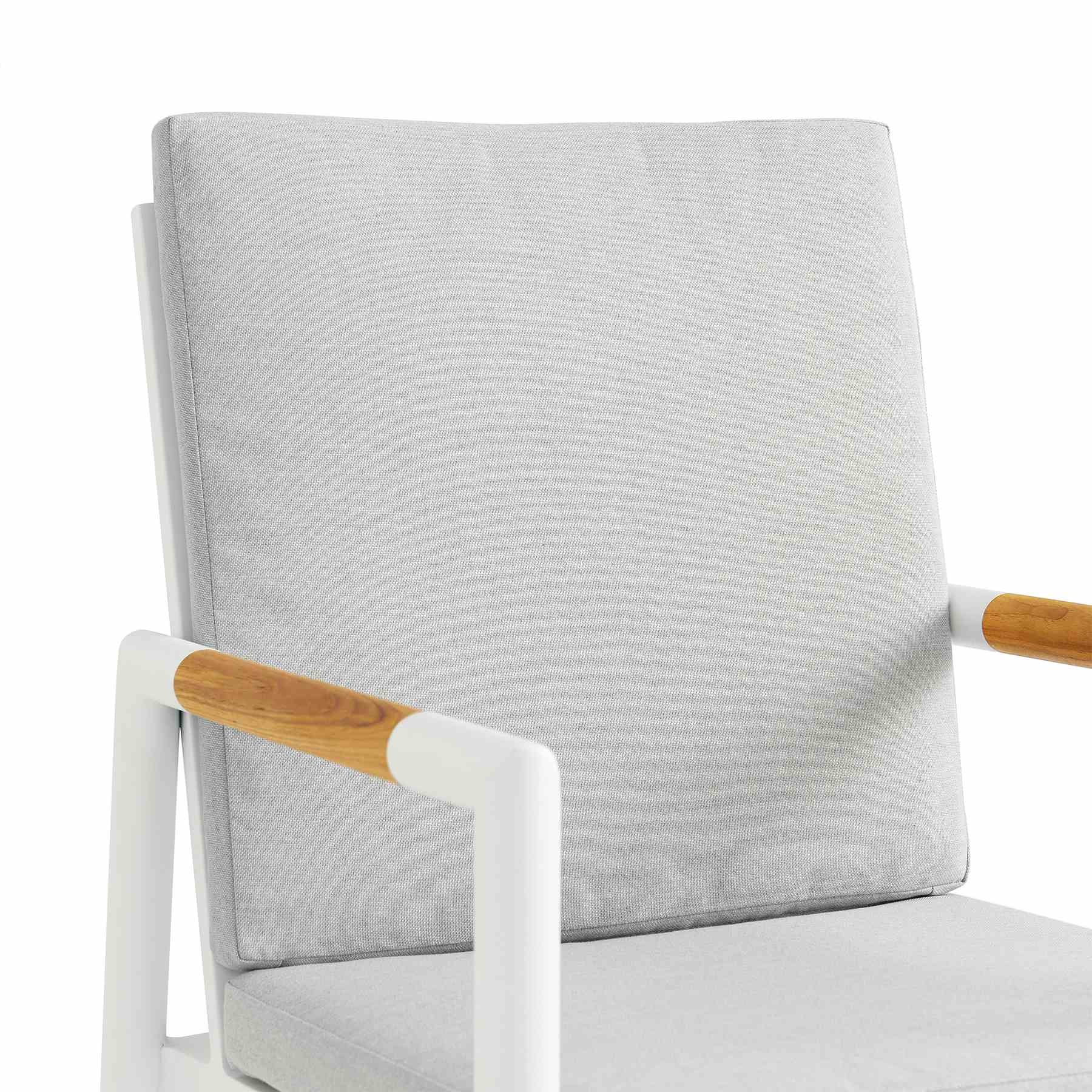 Crown White Aluminum and Teak Outdoor Dining Chair with Light Gray Fabric - Set of 2 - Image 5