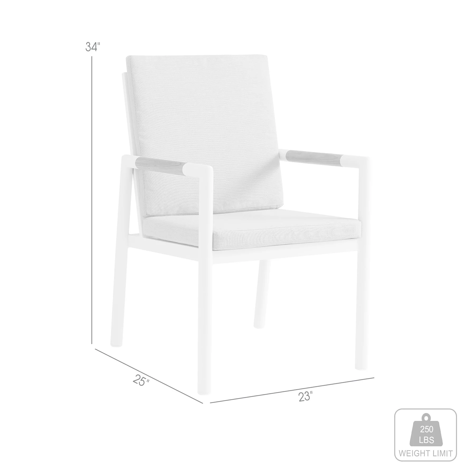 Crown White Aluminum and Teak Outdoor Dining Chair with Light Gray Fabric - Set of 2 - Image 8